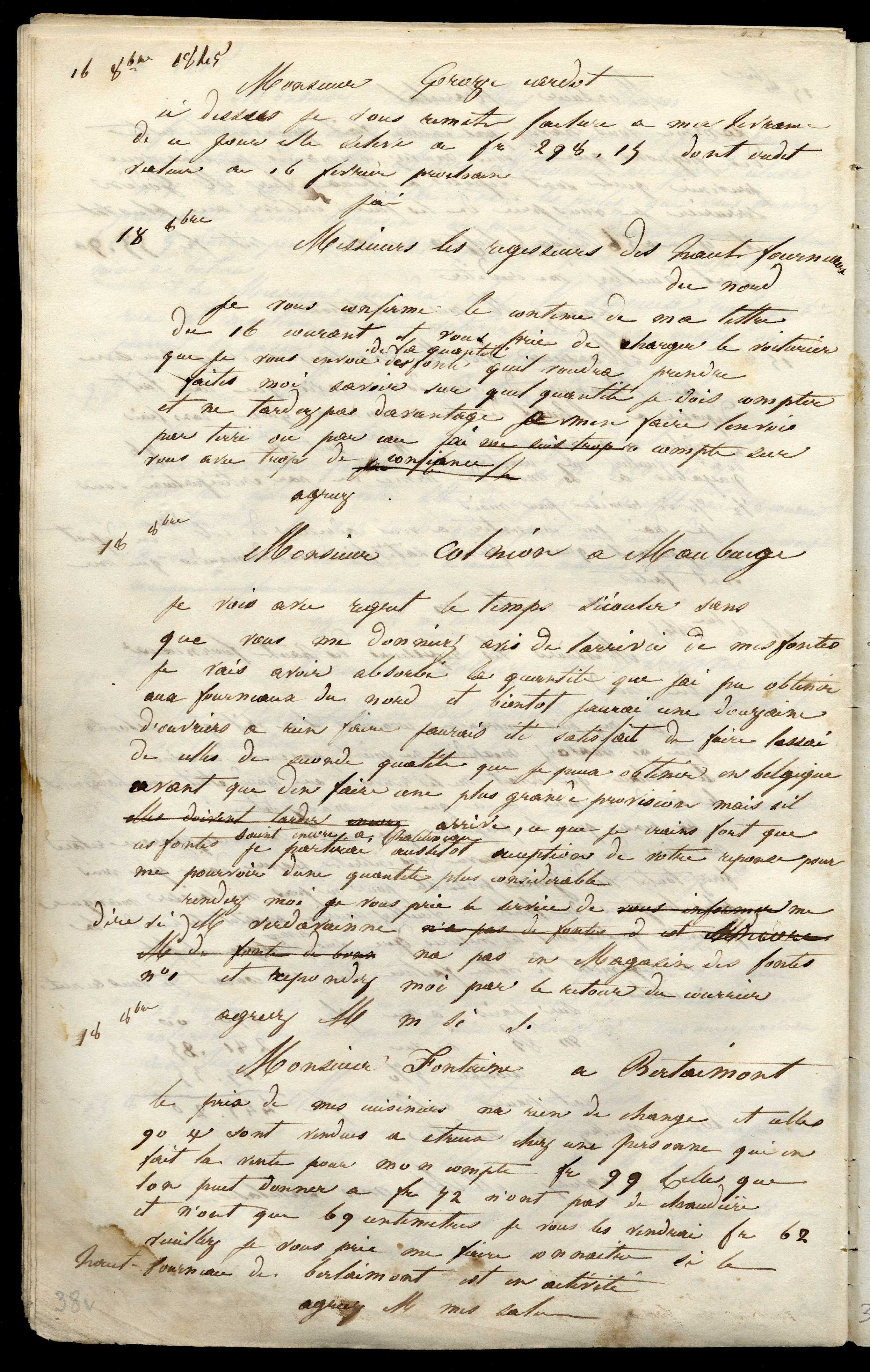 Jean-Baptiste André Godin aux régisseurs des hauts-fourneaux du Nord, 18 octobre 1845