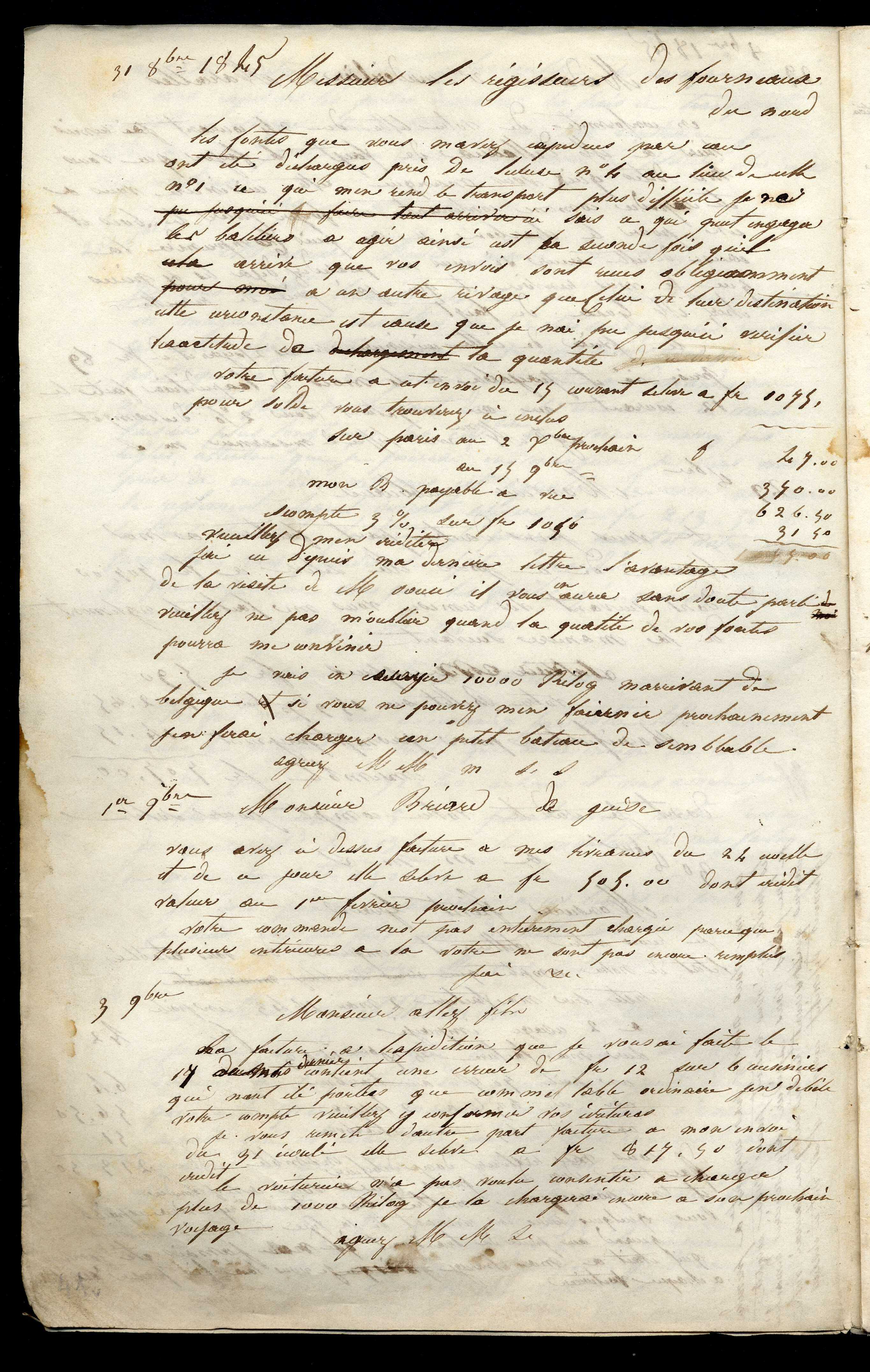 Jean-Baptiste André Godin à monsieur Briard, 1er novembre [1845]
