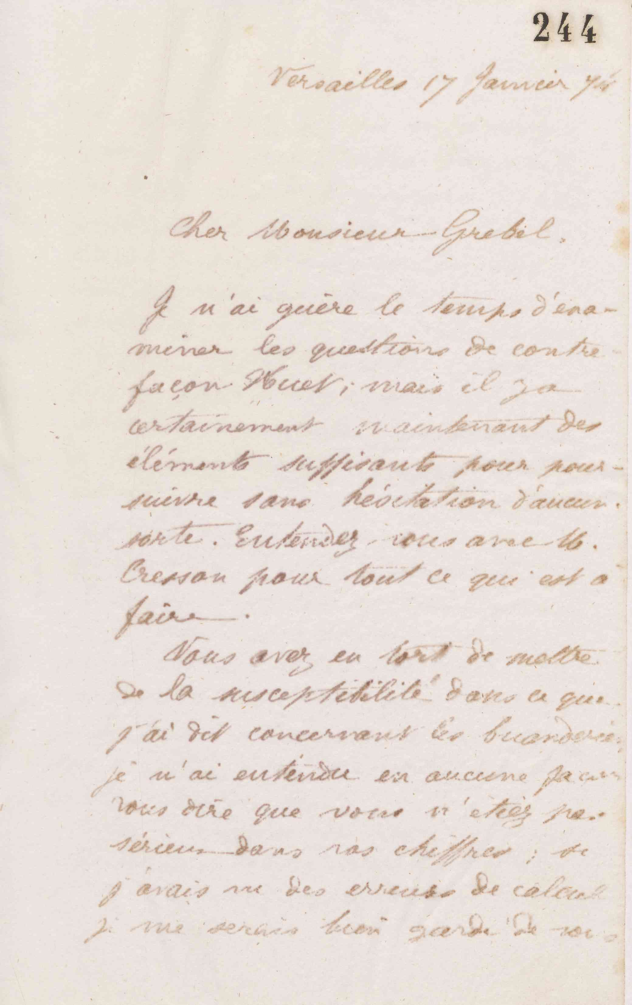 Jean-Baptiste André Godin à Alphonse Grebel, 17 janvier 1874
