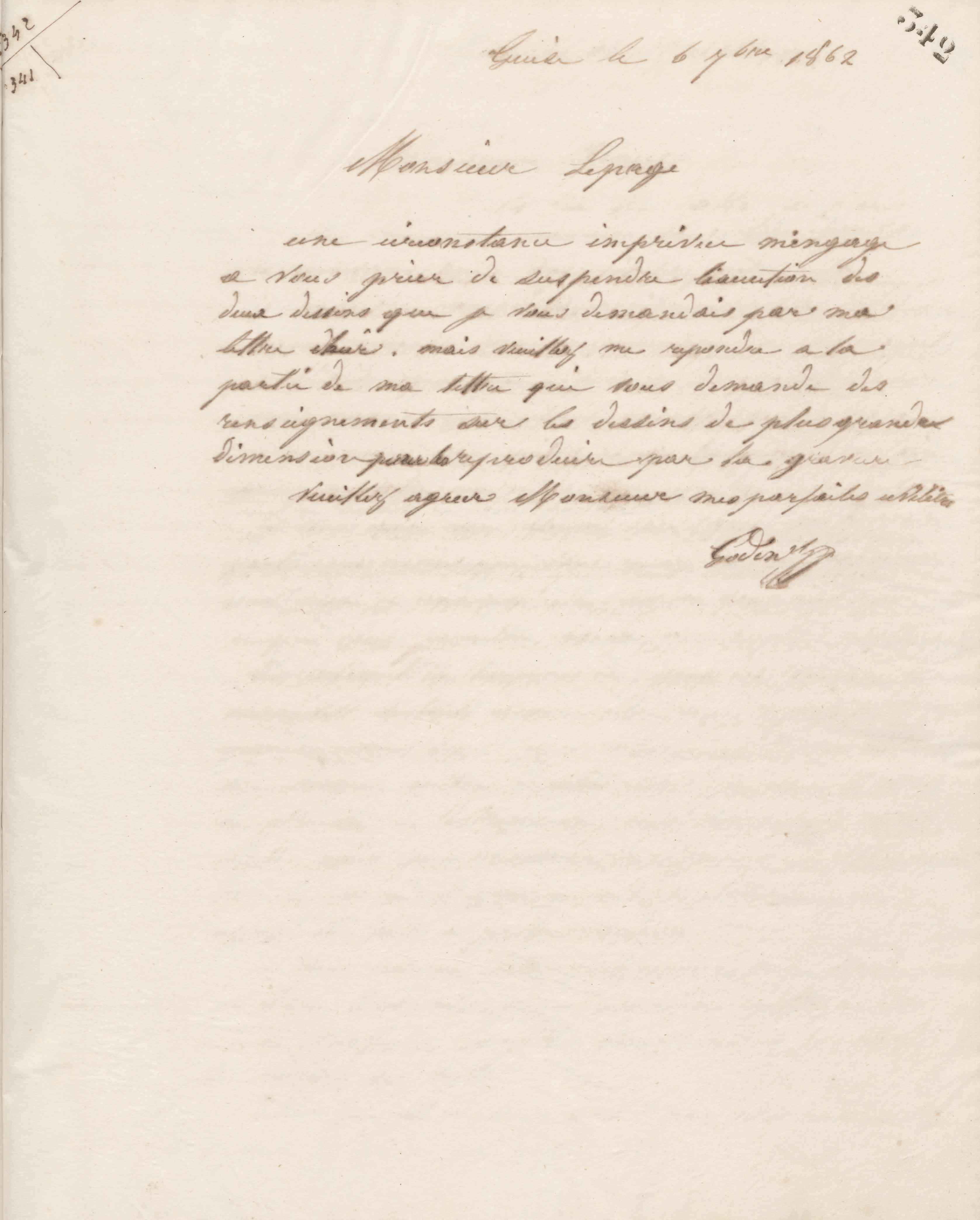 Jean-Baptiste André Godin à Constant Lepage, 6 septembre 1862