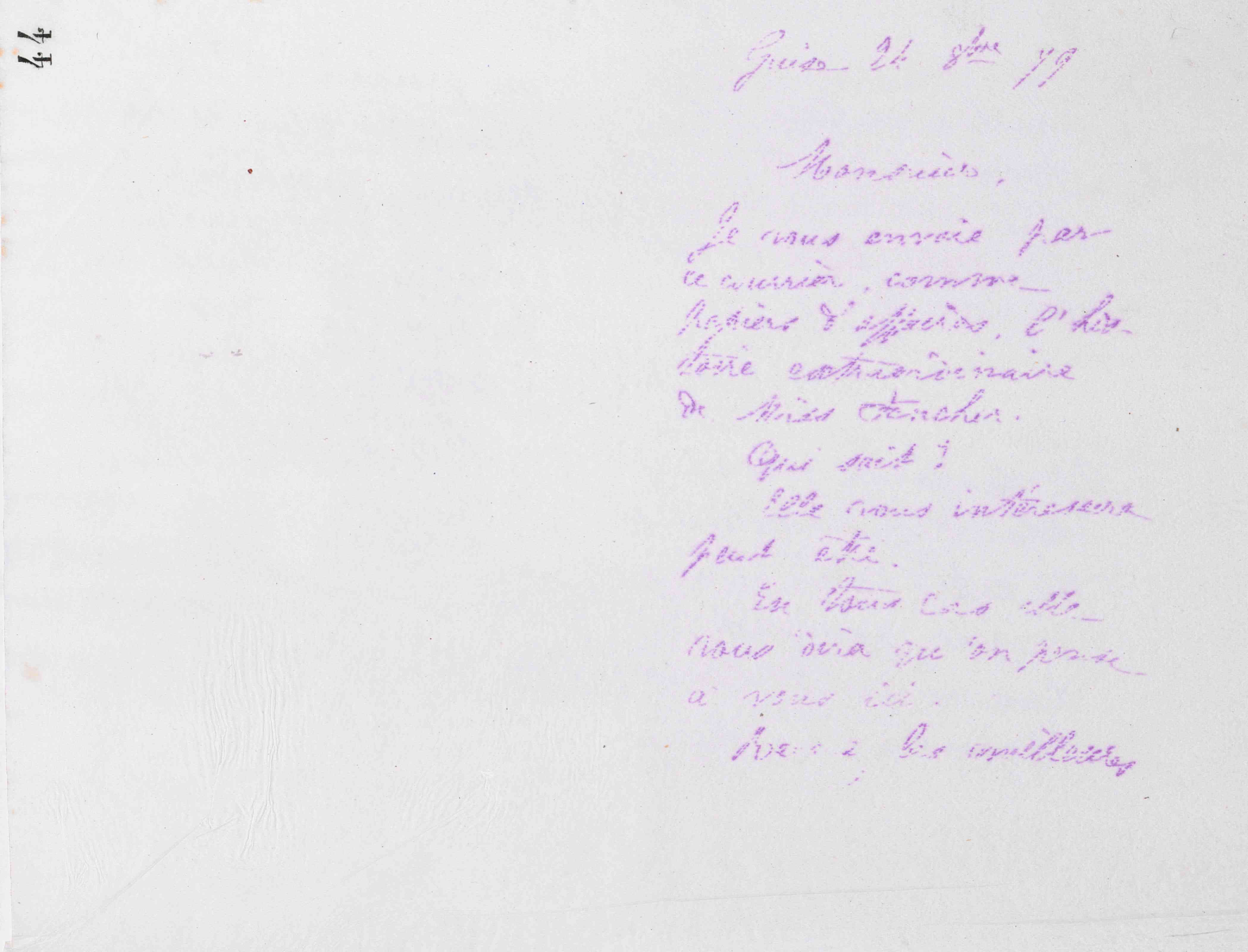 Marie Moret à Antoine Massoulard, 24 octobre 1879