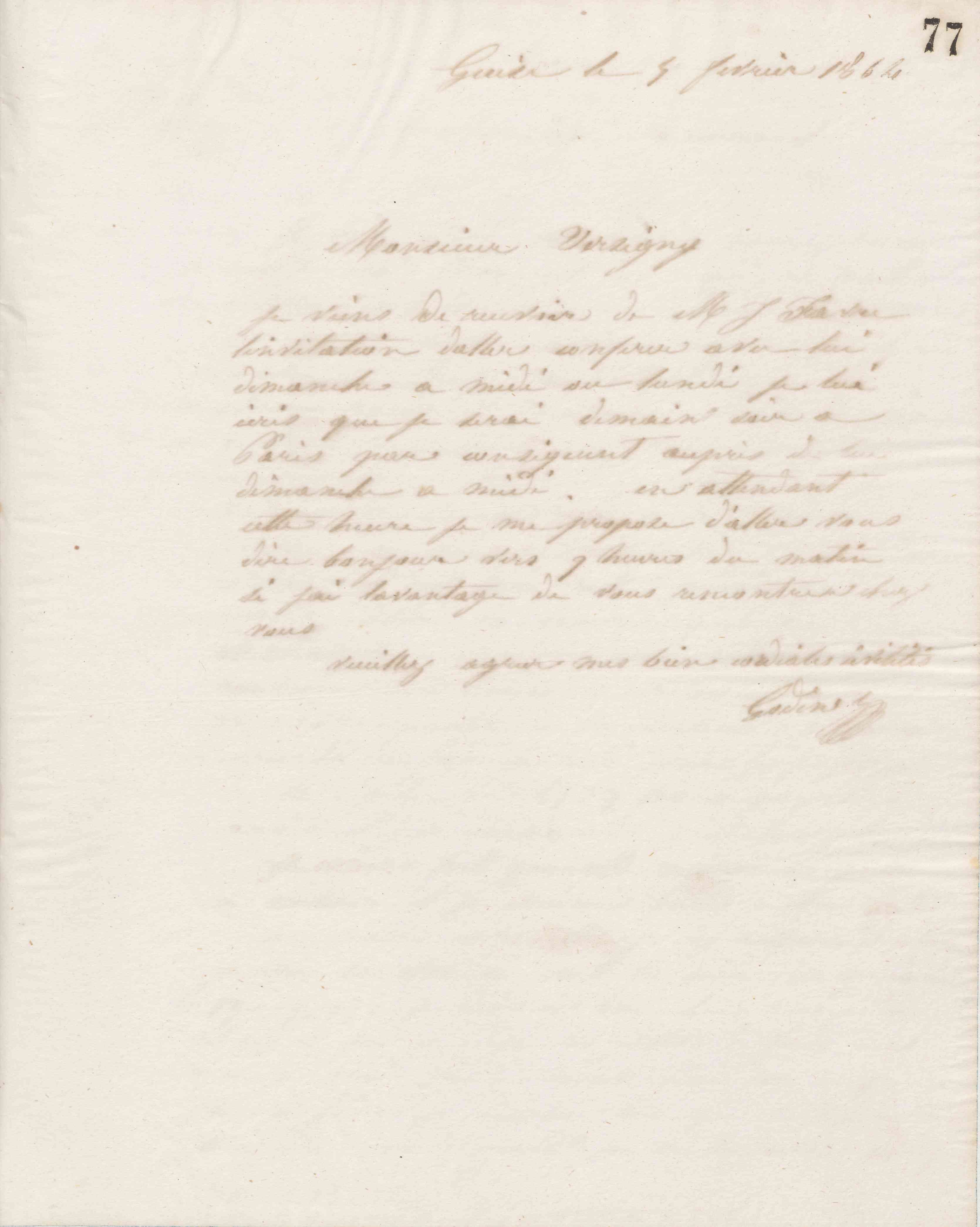 Jean-Baptiste André Godin à Victor Versigny, 5 février 1864