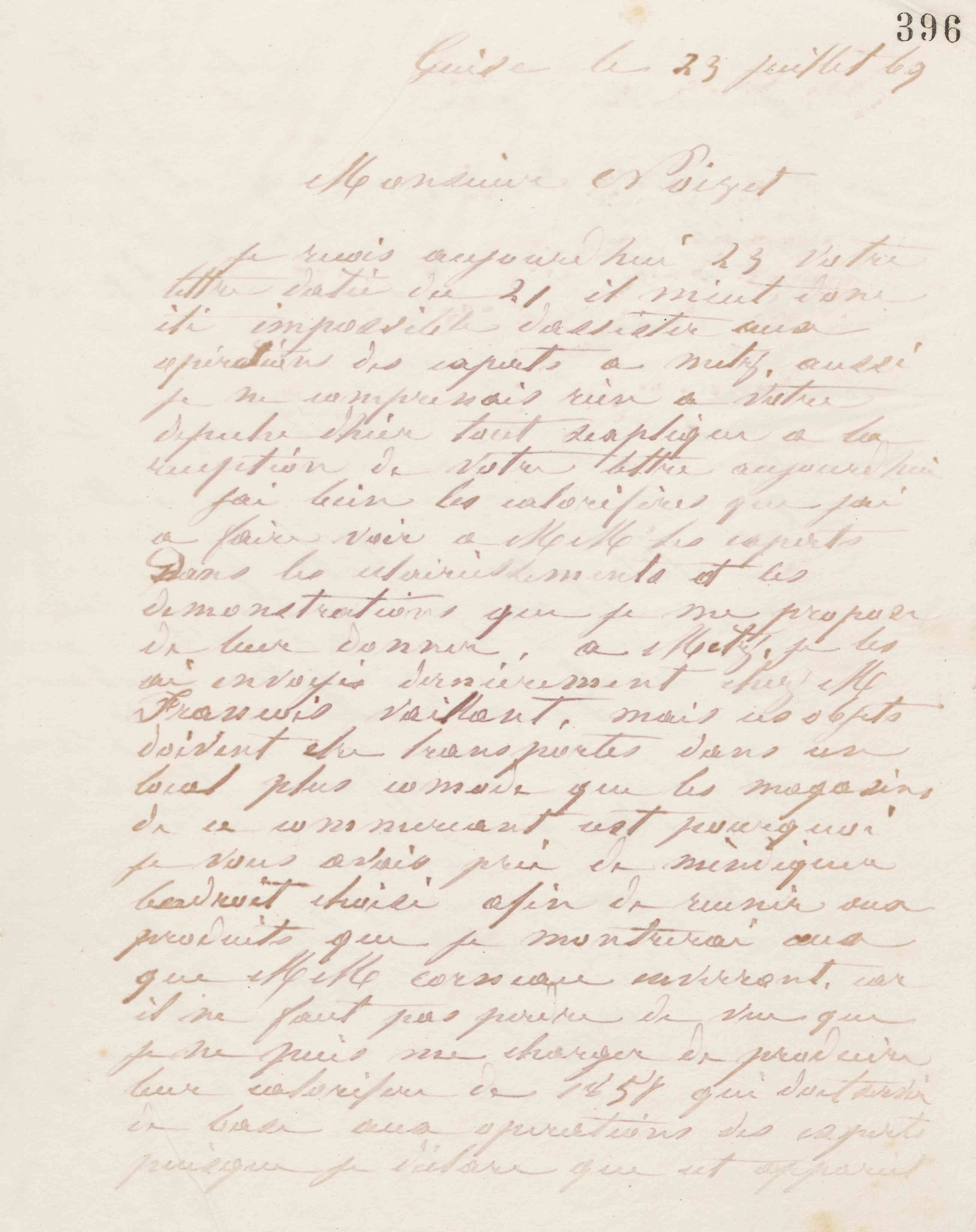 Jean-Baptiste André Godin à Charles René Noizet, 23 juillet 1869