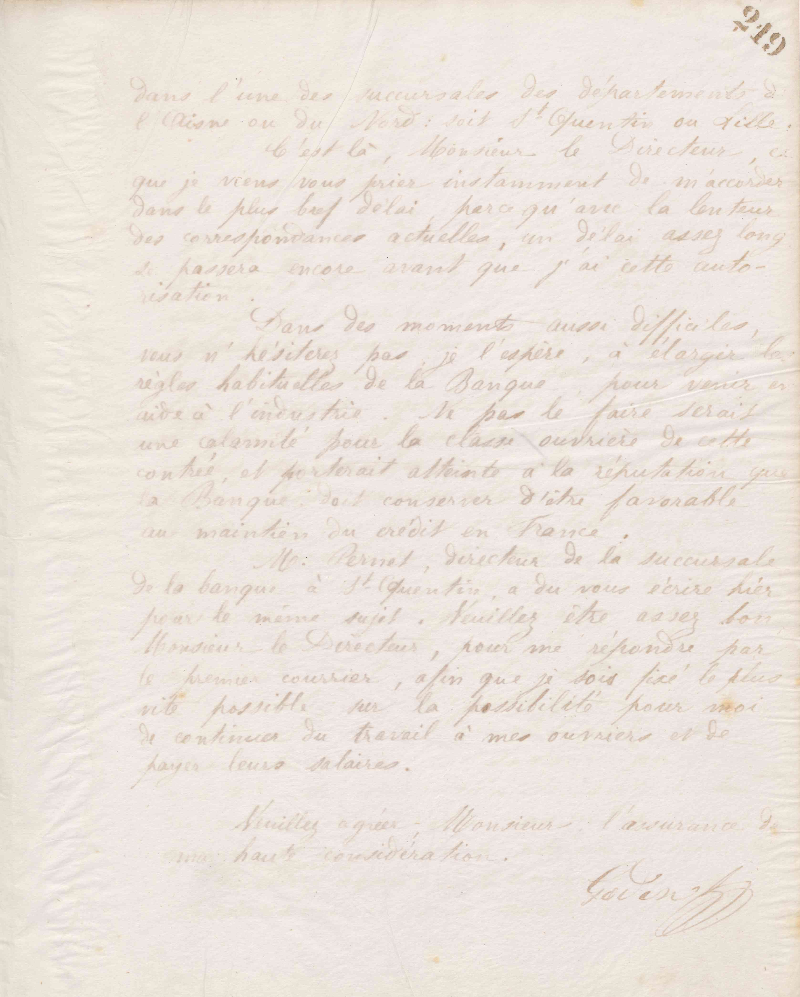 Jean-Baptiste André Godin au directeur de la Banque de France à Tours, 4 octobre 1870