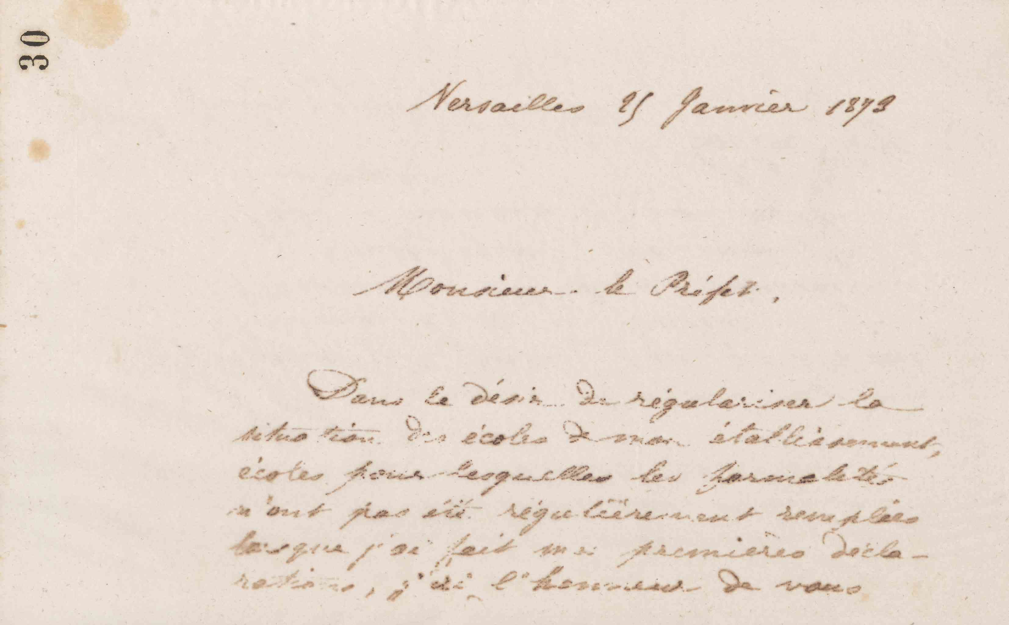 Jean-Baptiste André Godin au préfet de l'Aisne, 25 janvier 1873