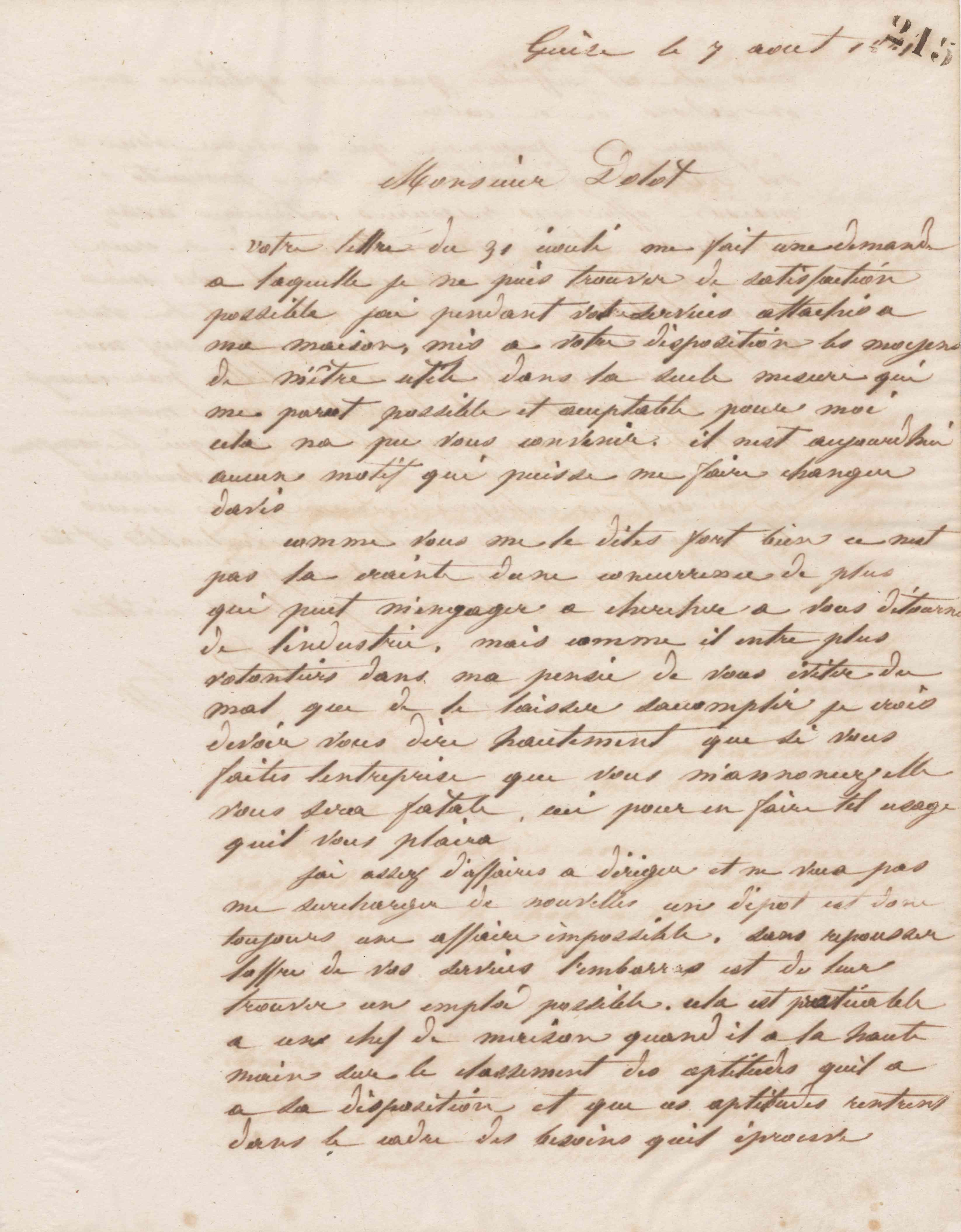 Jean-Baptiste André Godin à monsieur Dolot, 7 août 1861 Jean-Baptiste André Godin à monsieur Dolot, 7 août 1861