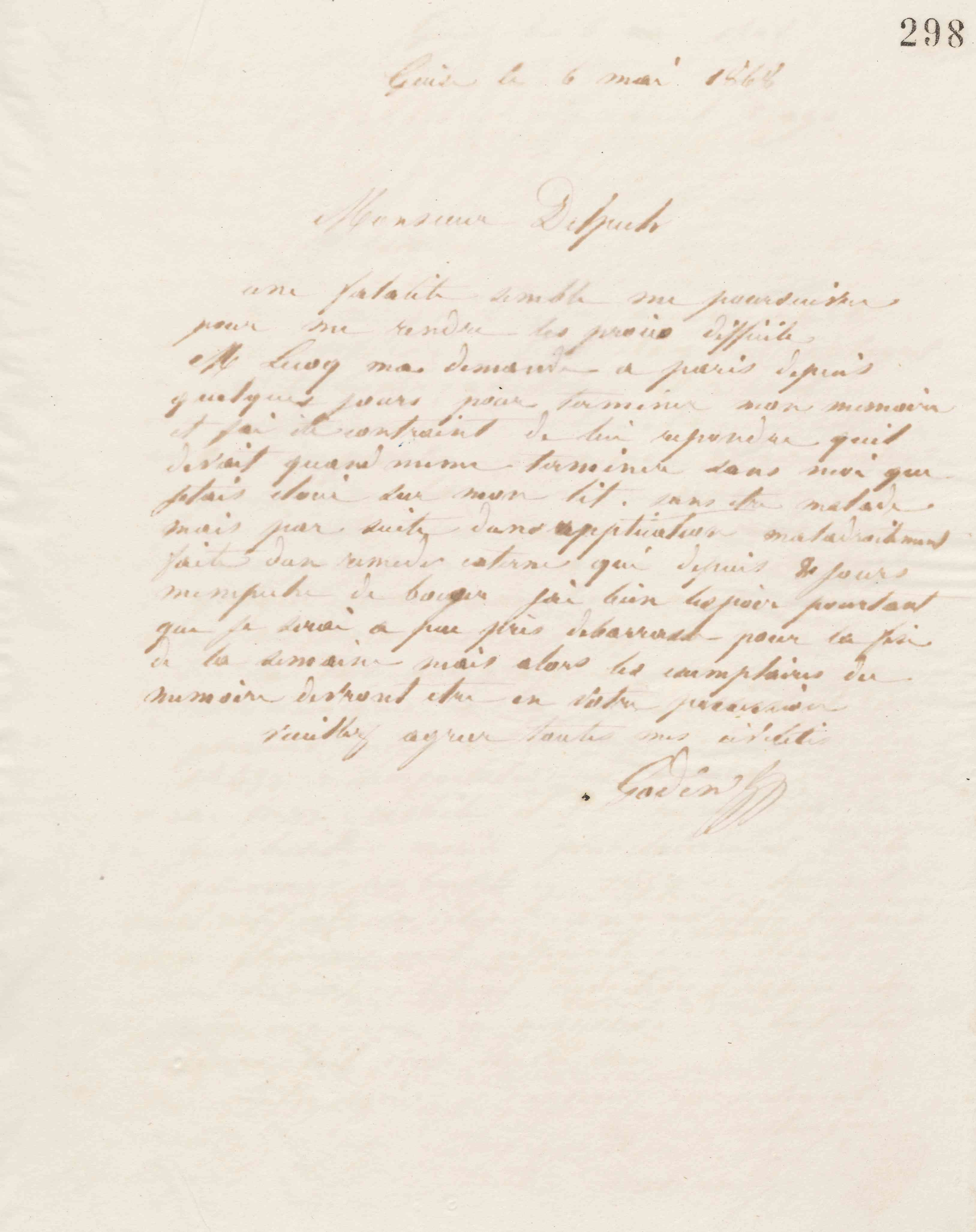 Jean-Baptiste André Godin à Alphonse Delpech, 6 mai 1868