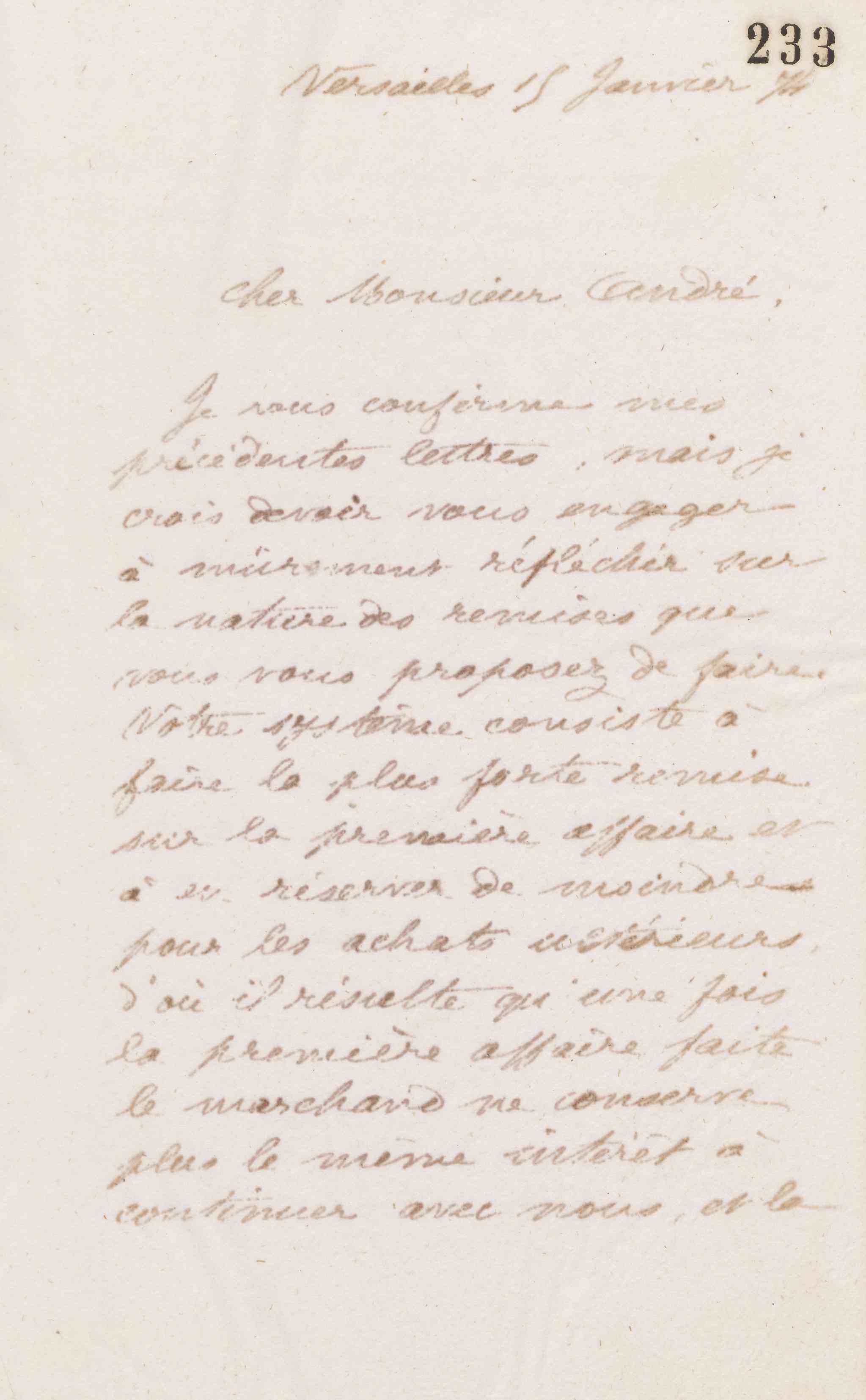 Jean-Baptiste André Godin à Eugène André, 15 janvier 1874