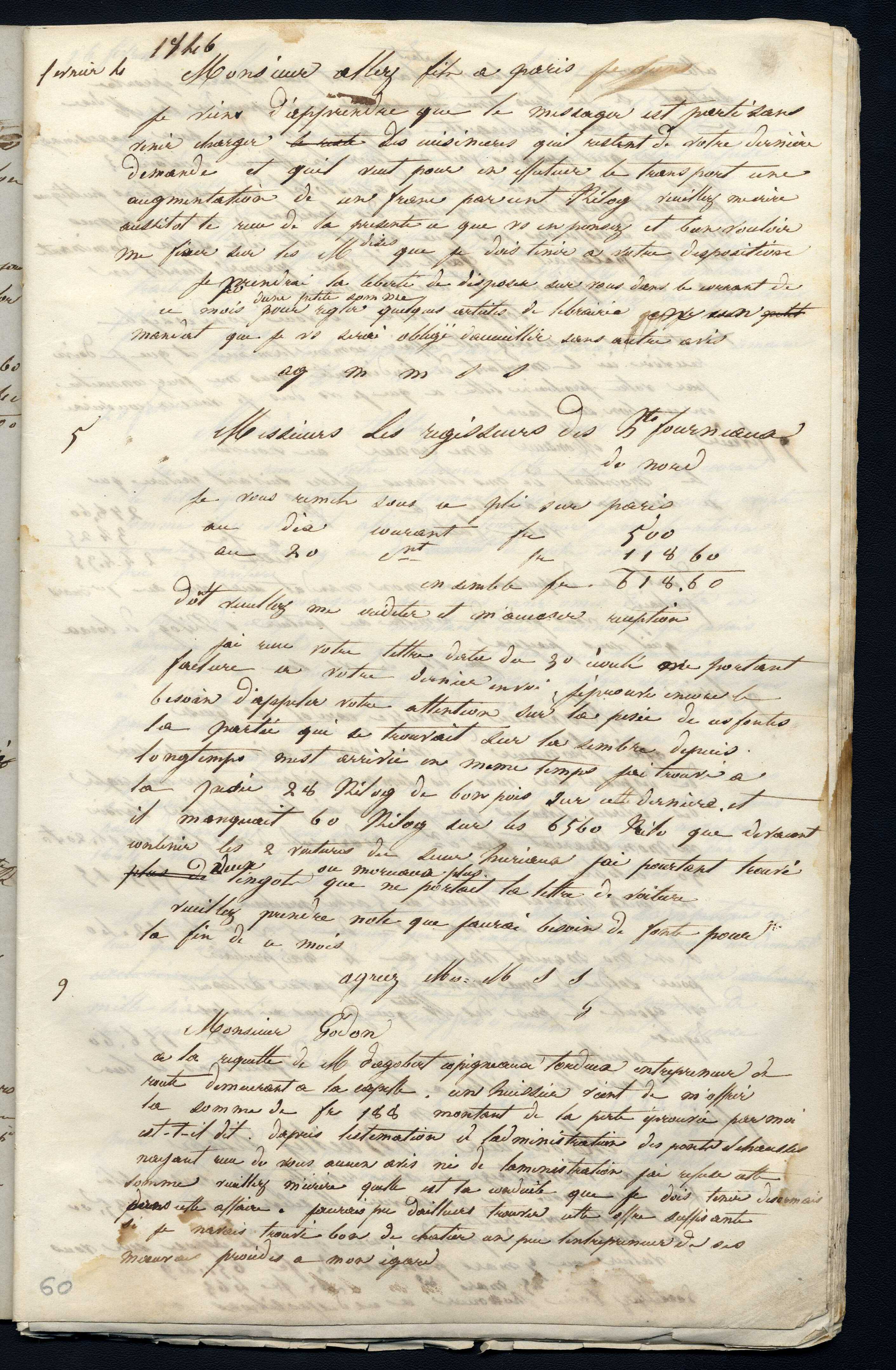 Jean-Baptiste André Godin à messieurs les régisseurs des hauts-fourneaux du Nord, 5 [février 1846]