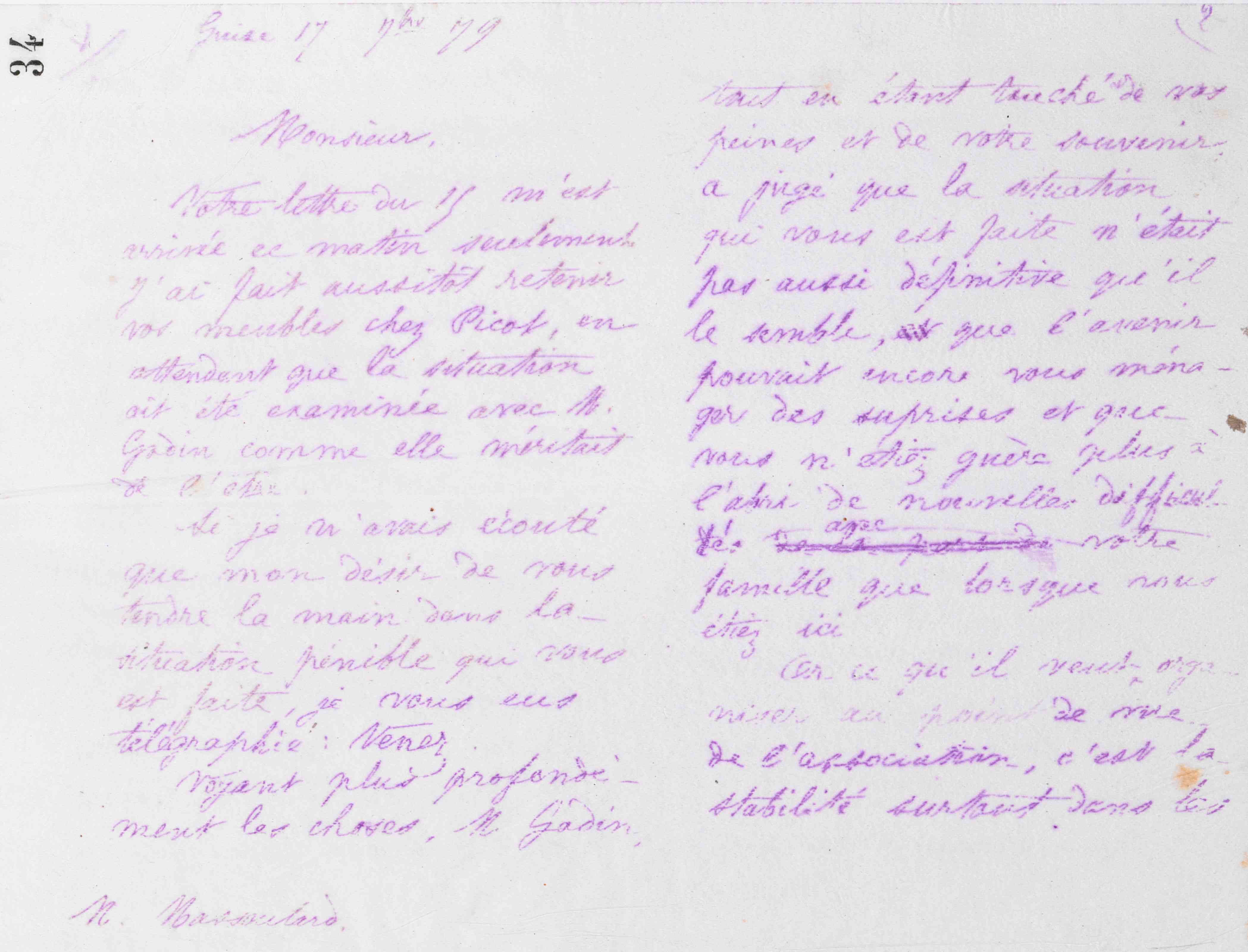 Marie Moret à Antoine Massoulard, 17 septembre 1879