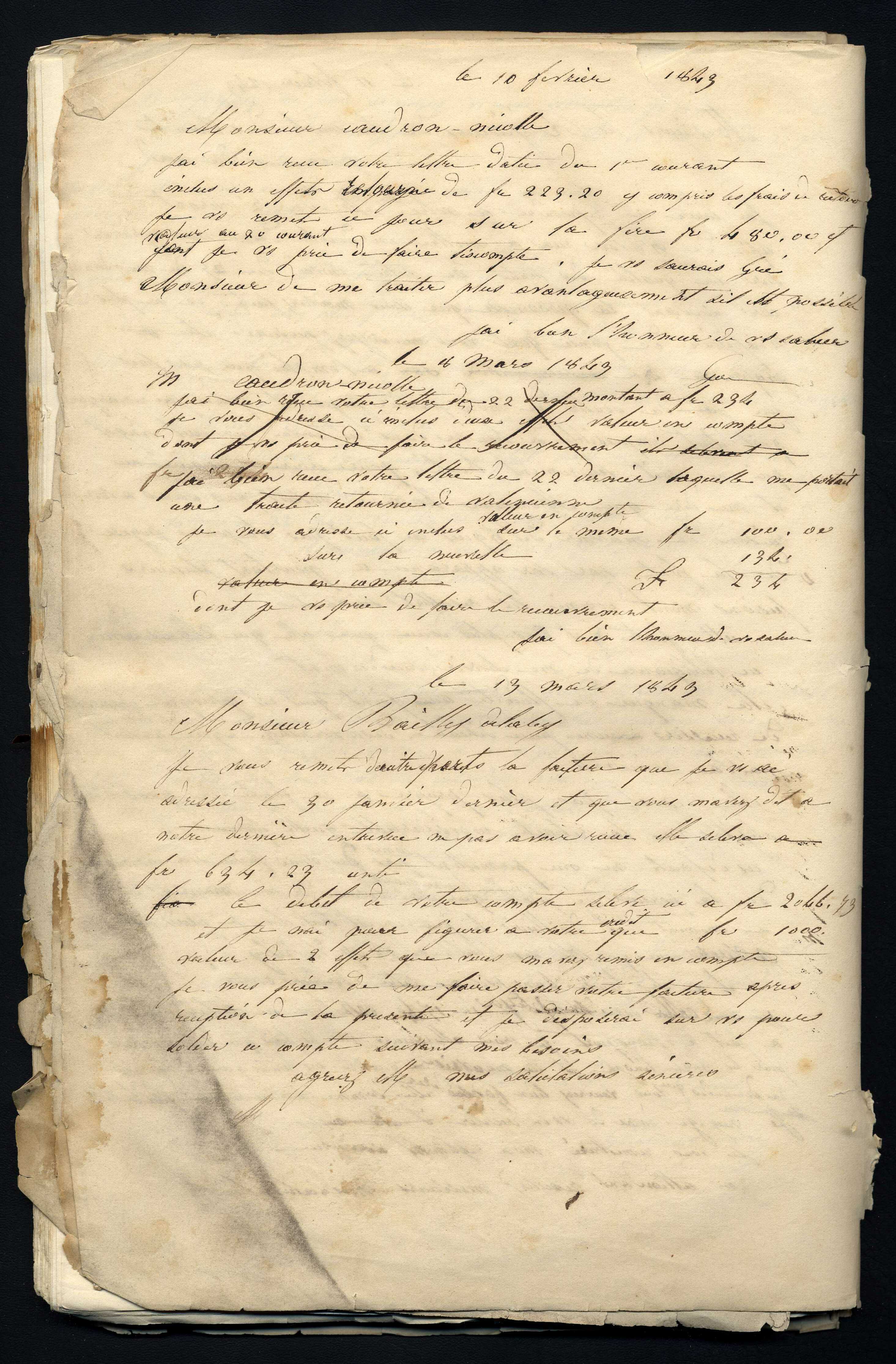 Jean-Baptiste André Godin à monsieur Caudron-Nicolle, 8 mars 1843