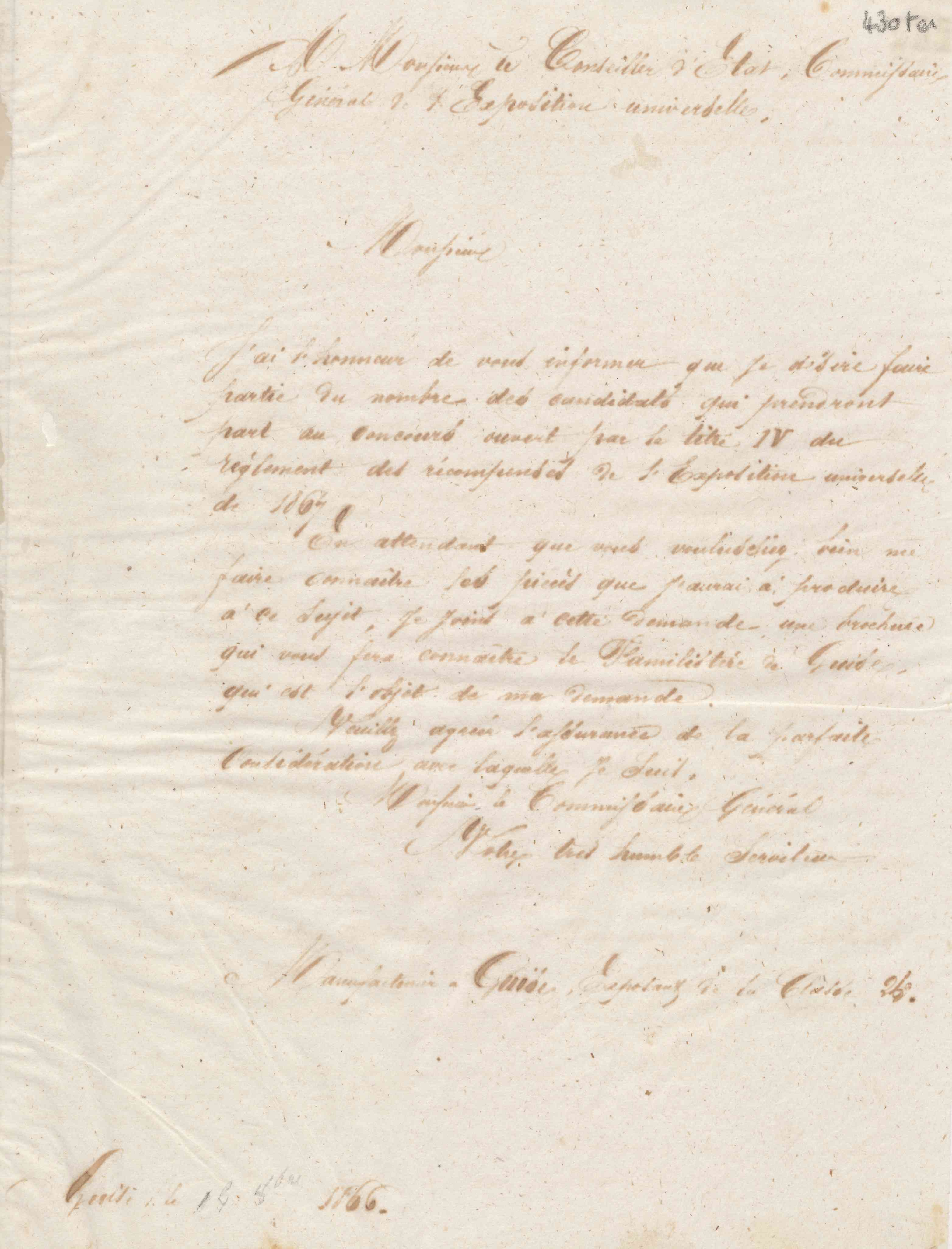 Jean-Baptiste André Godin à Frédéric Le Play, 14 octobre 1866