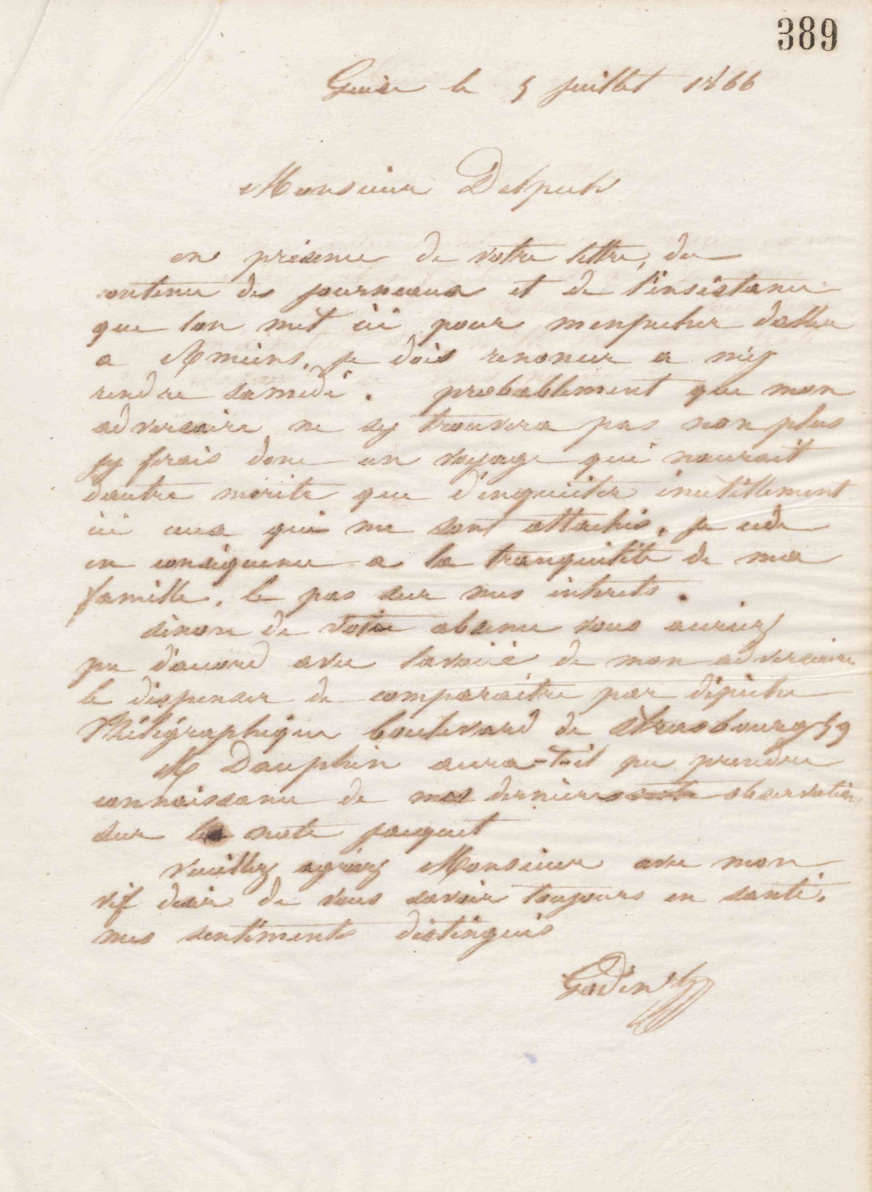 Jean-Baptiste André Godin à Alphonse Delpech, 5 juillet 1866