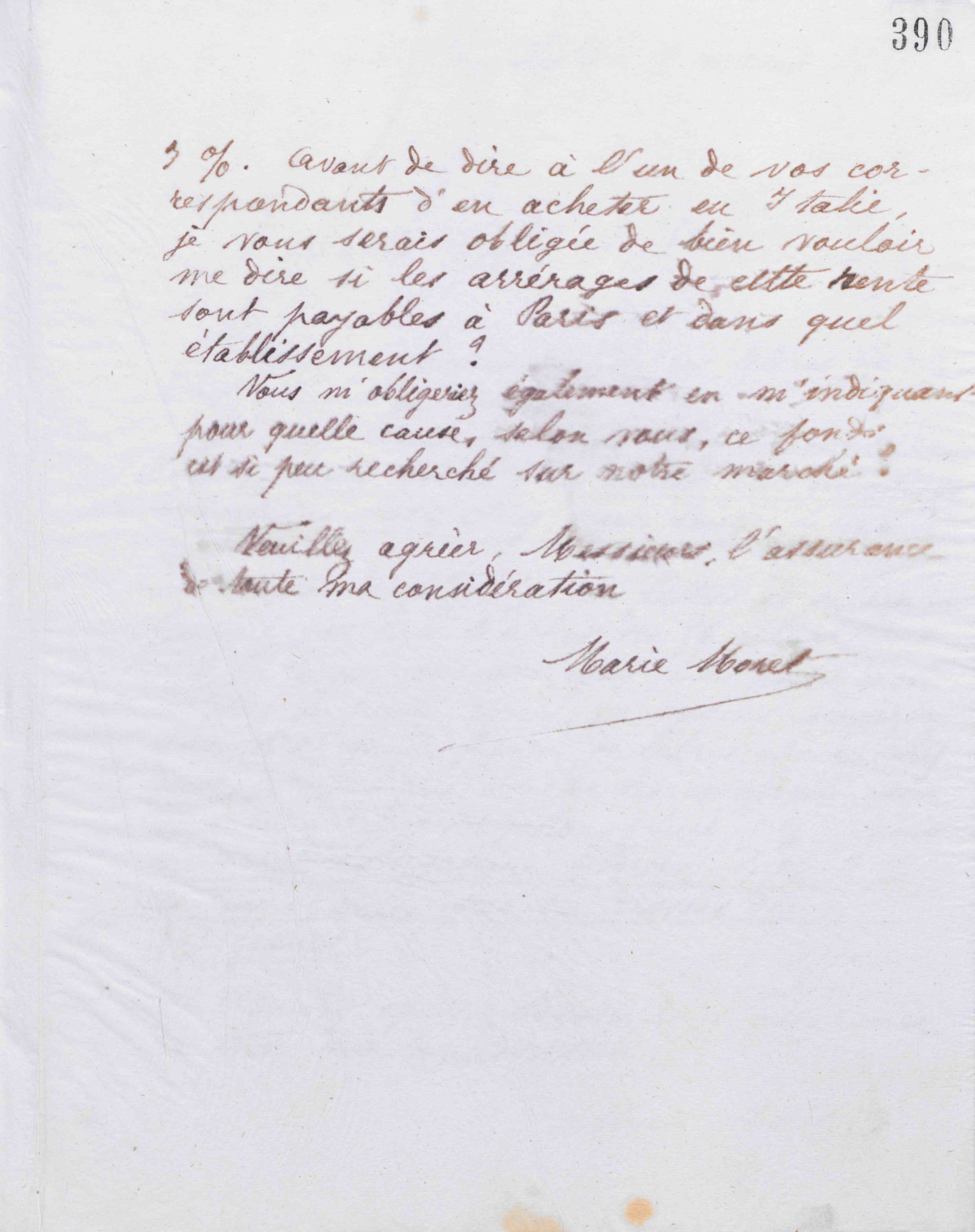 Marie Moret à Offroy et Cie, 12 mars 1885