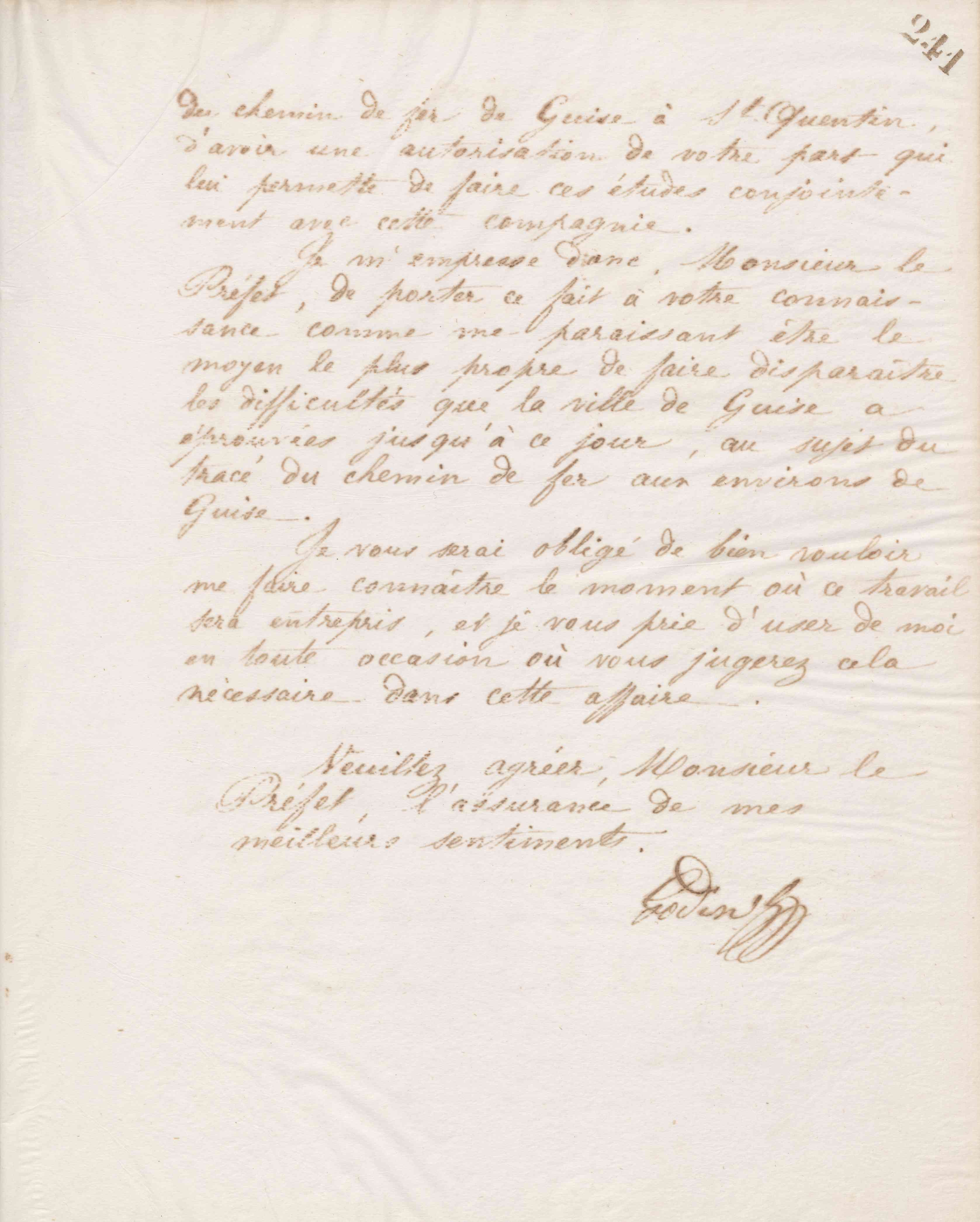 Jean-Baptiste André Godin à Félix Achard, préfet de l'Aisne, 24 novembre 1871
