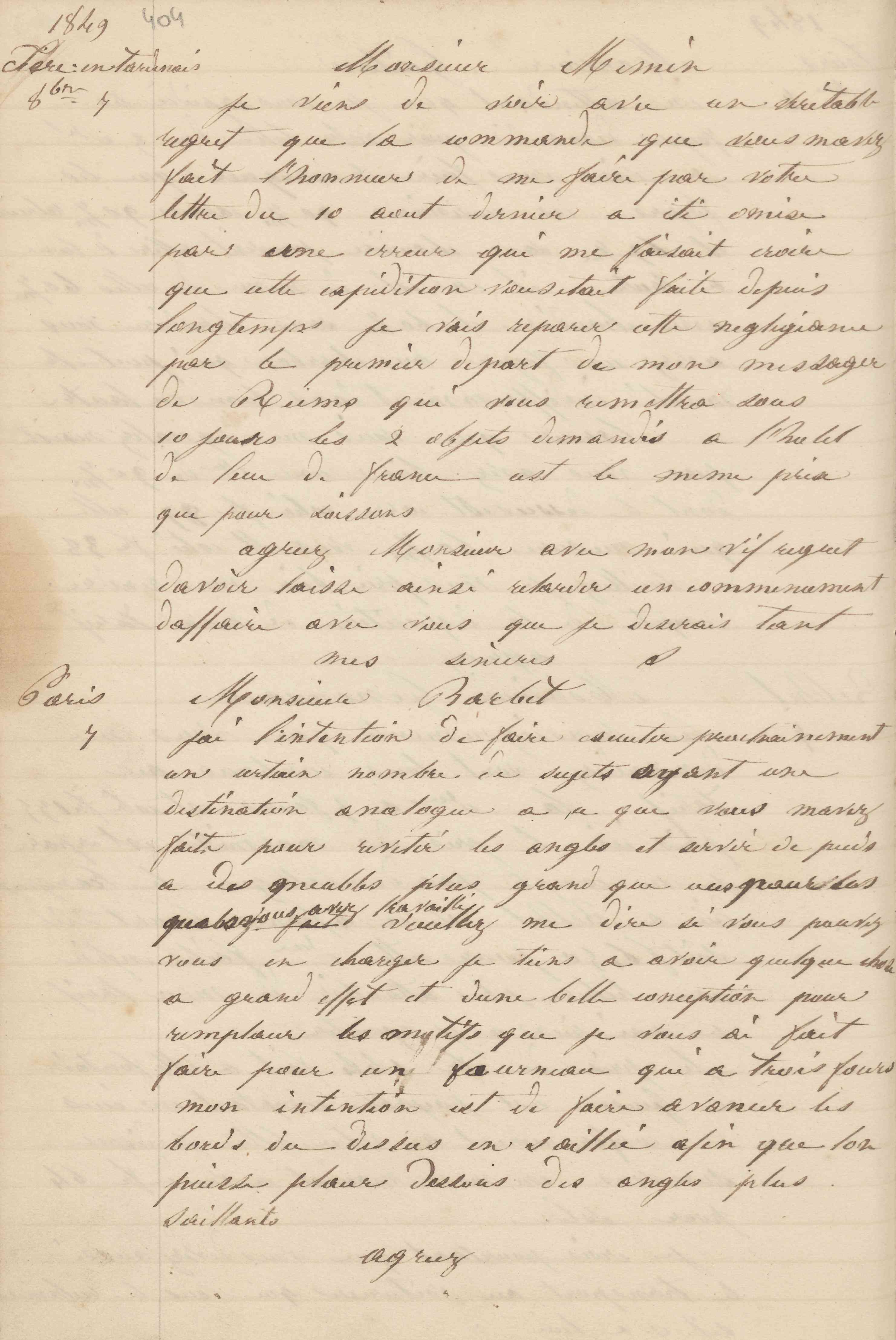 Jean-Baptiste André Godin à monsieur Barbet, 7 [octobre 1849]