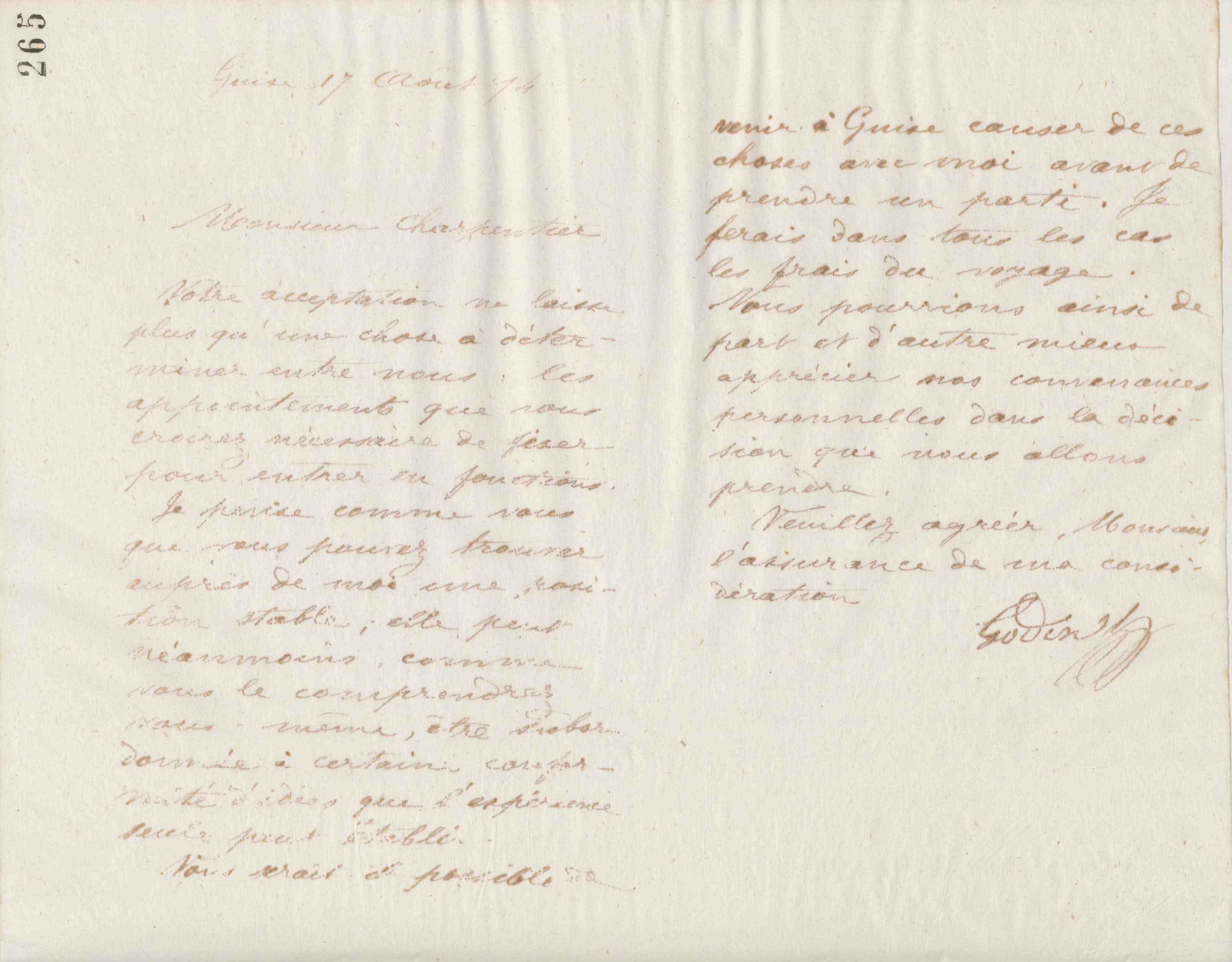 Jean-Baptiste André Godin à monsieur Charpentier, 17 août 1874 Jean-Baptiste André Godin à monsieur Charpentier, 17 août 1874