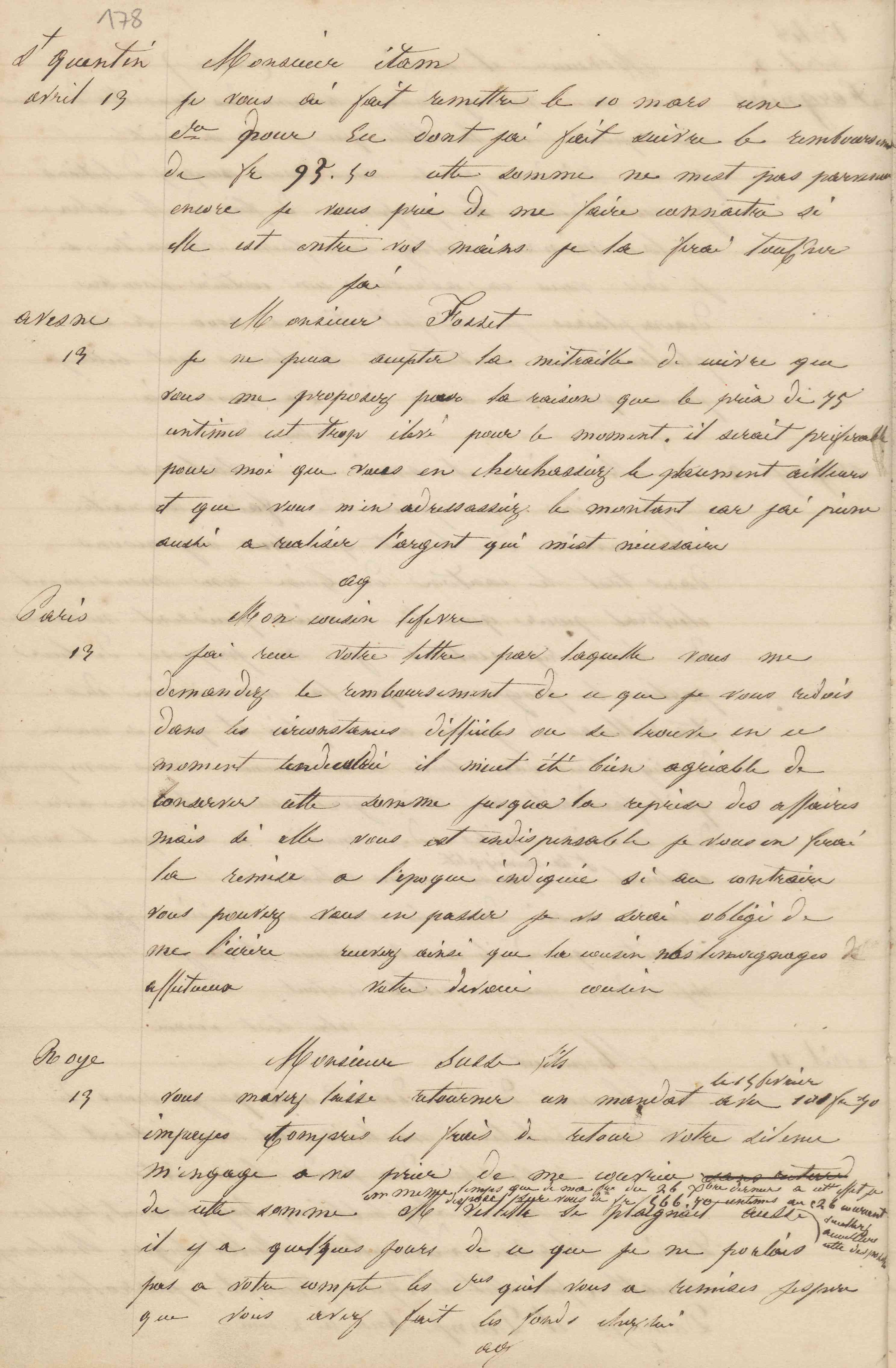 Jean-Baptiste André Godin à Marie-René Susse, 13 avril 1848