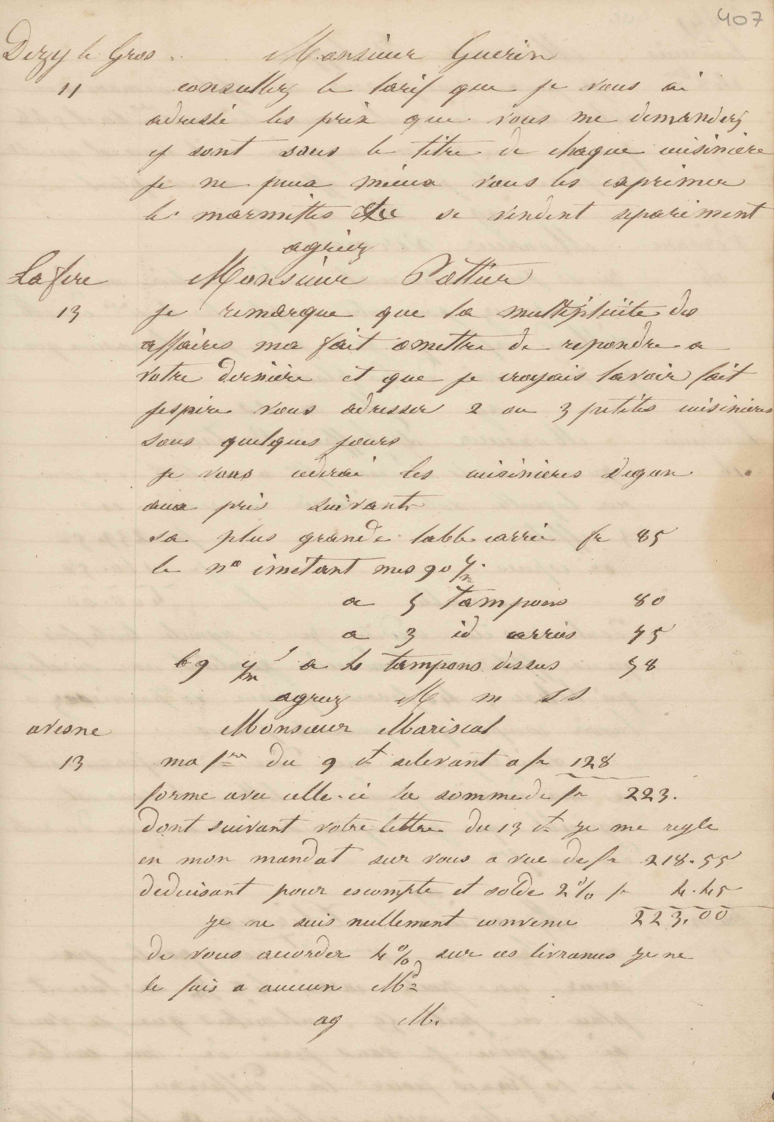Jean-Baptiste André Godin à monsieur Mariscal, 13 [octobre 1849]