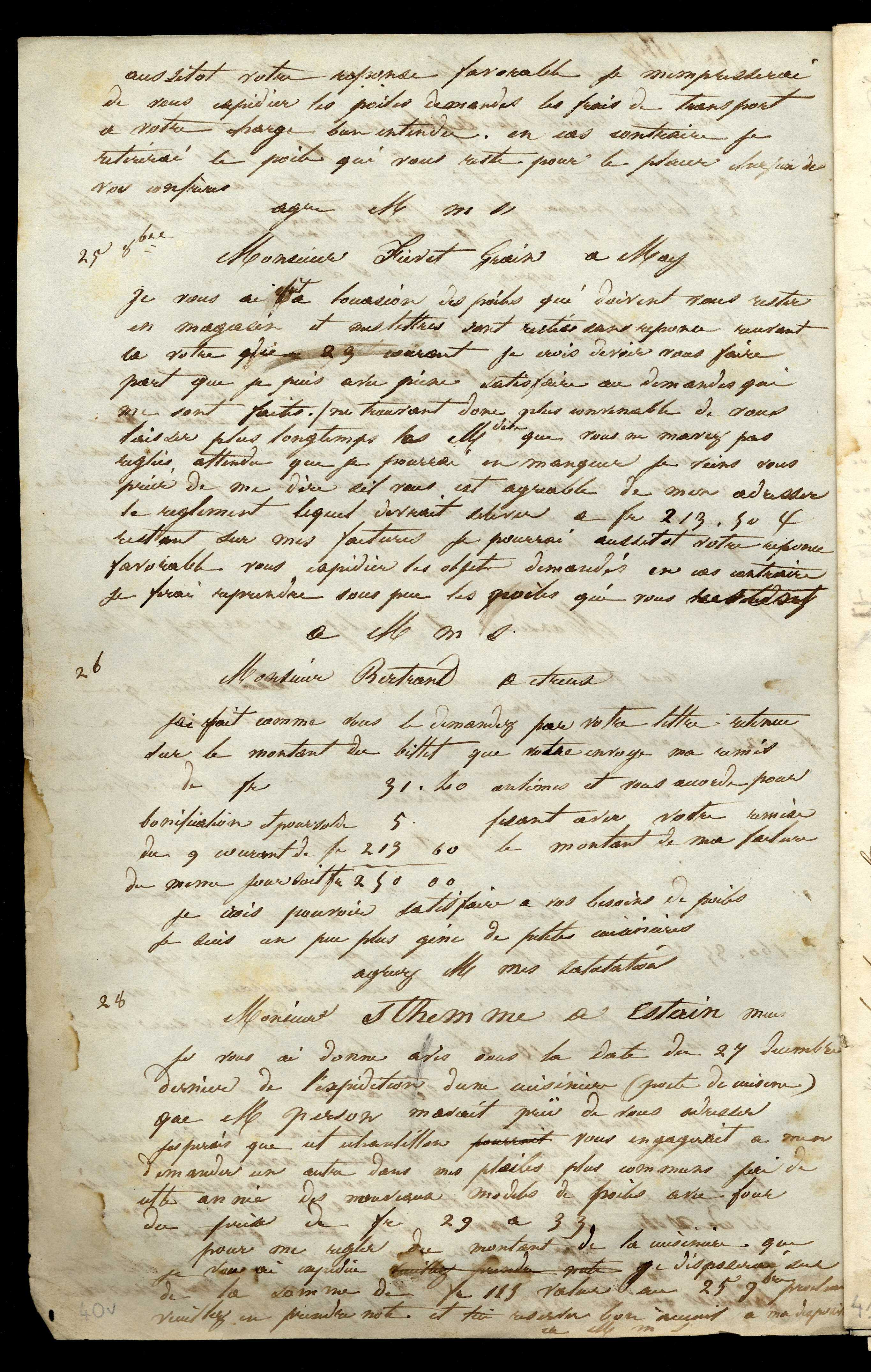 Jean-Baptiste André Godin à monsieur Bertrand, 26 [octobre 1845]