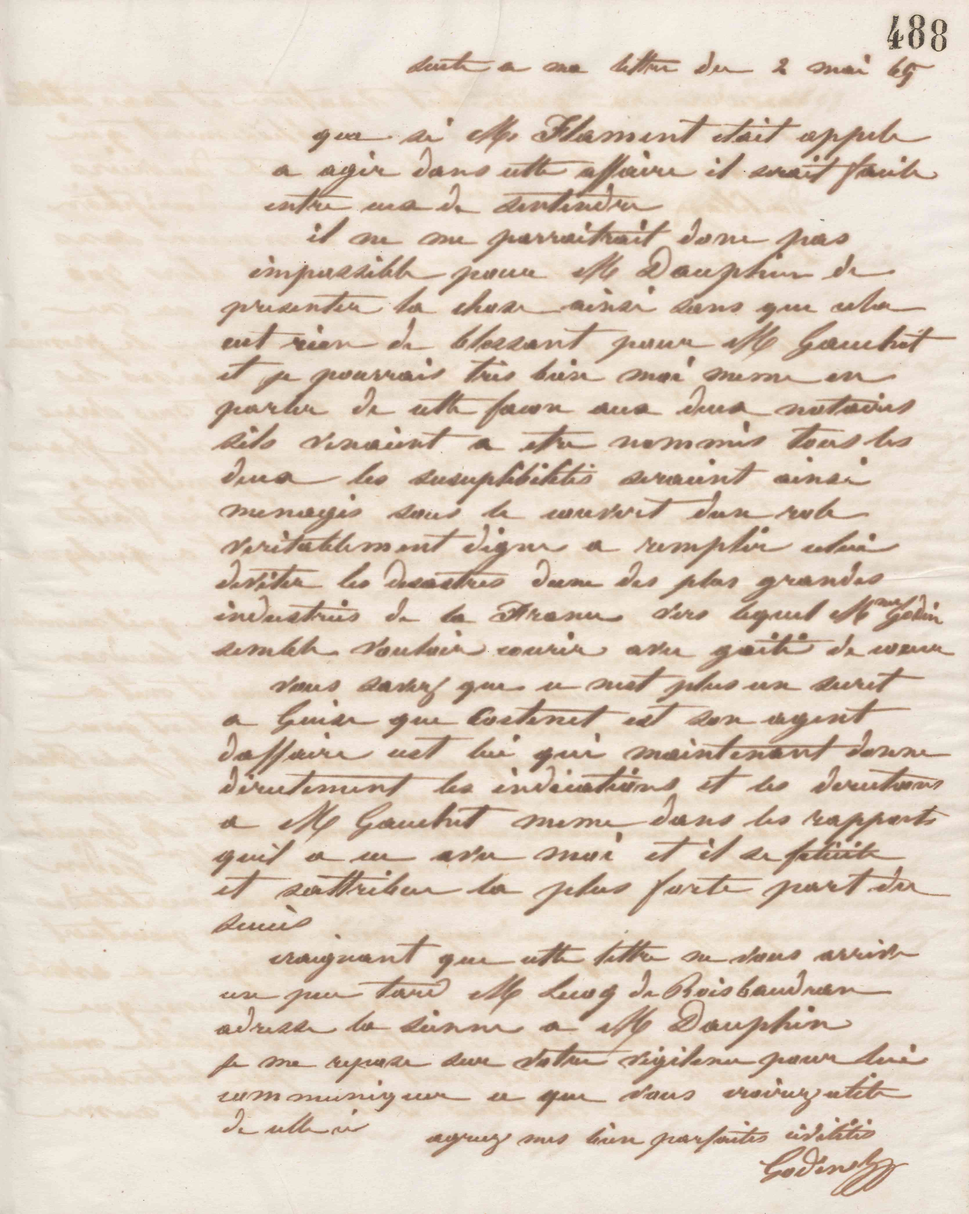 Jean-Baptiste André Godin à Alphonse Delpech, 2 mai 1865