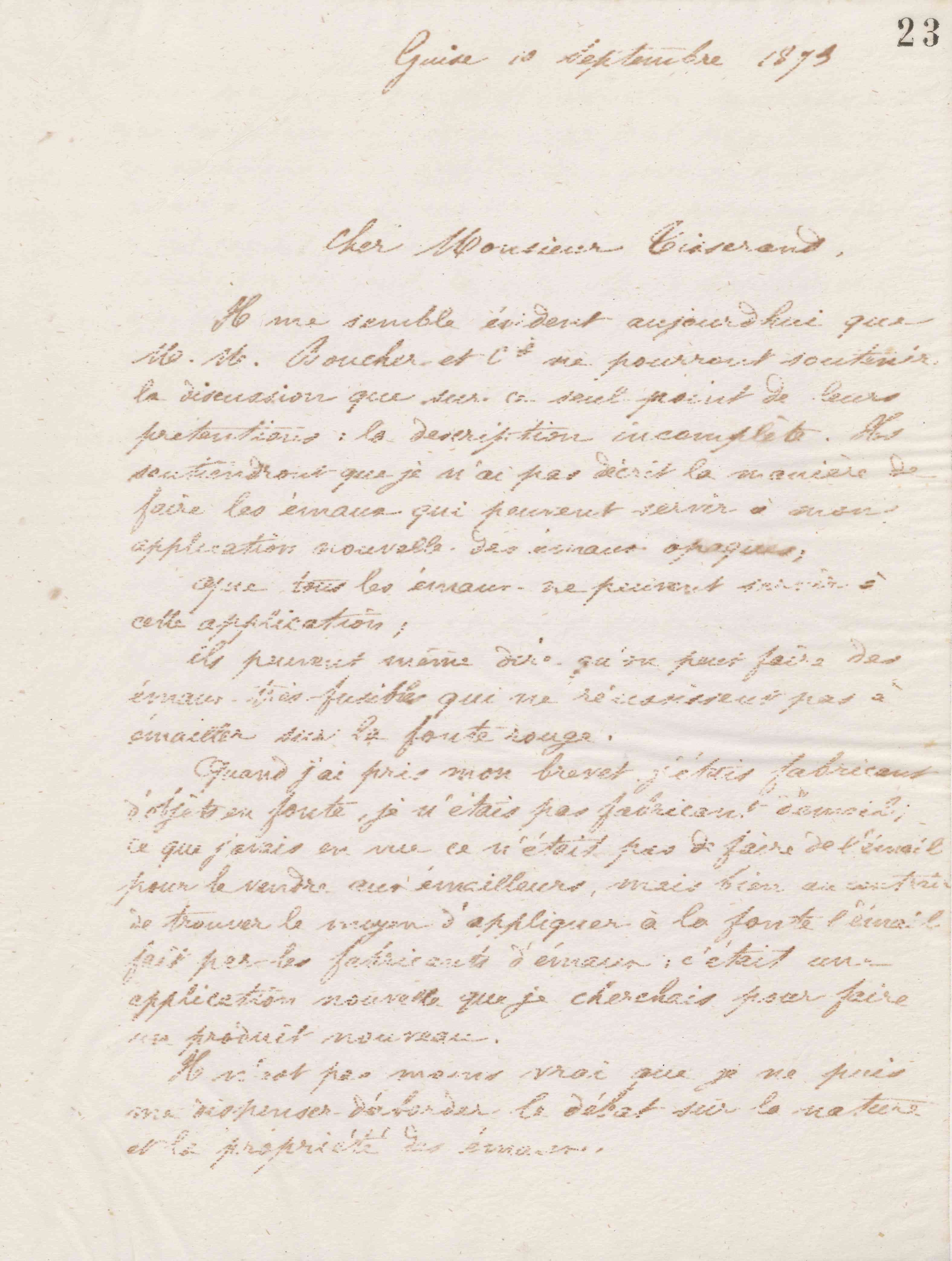 Jean-Baptiste André Godin à Alexandre Tisserant, 10 septembre 1873 Jean-Baptiste André Godin à Alexandre Tisserant, 10 septembre 1873