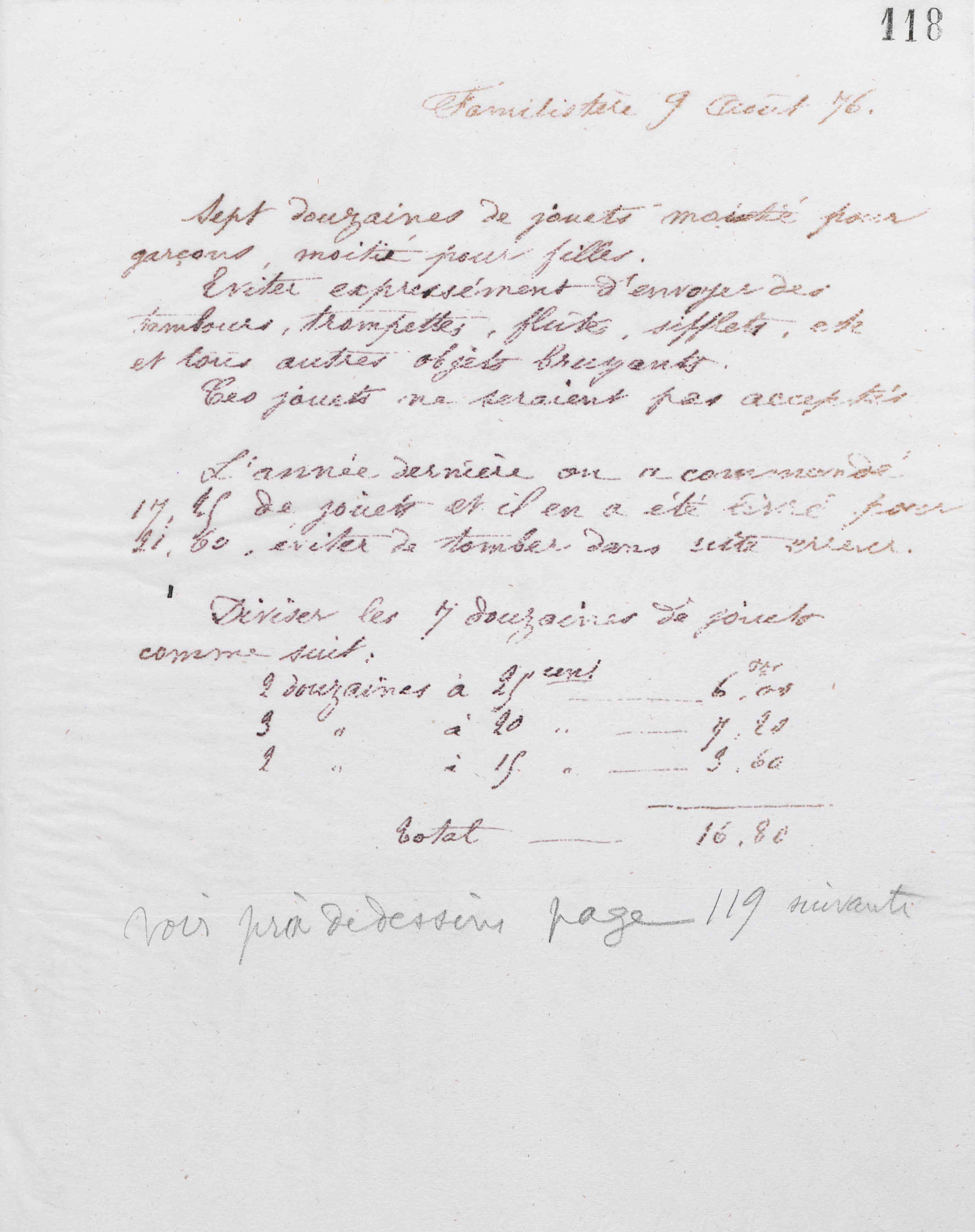 Marie Moret à un inconnu, 9 août 1876