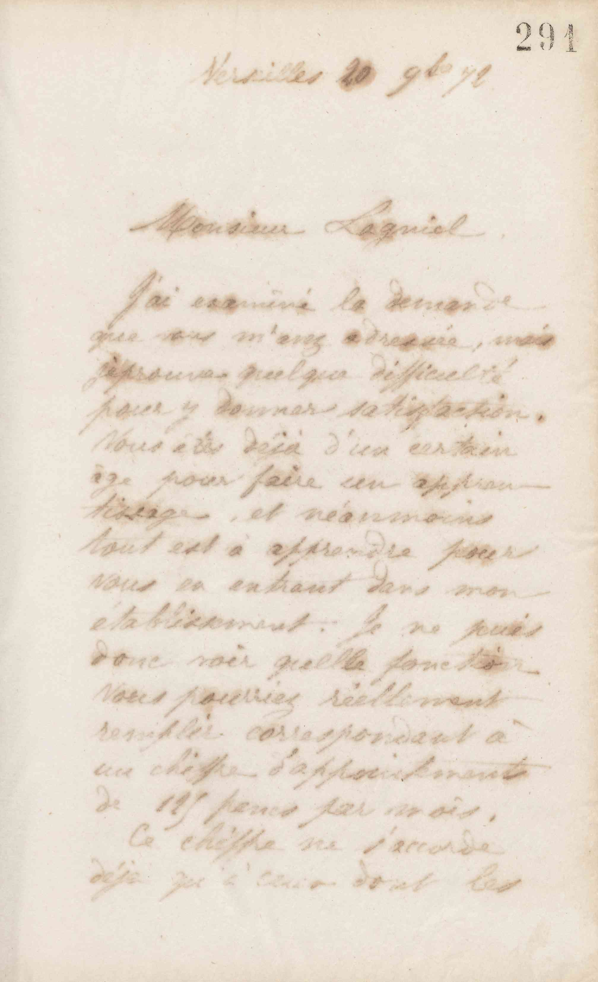 Jean-Baptiste André Godin à monsieur Lagniel, 20 novembre 1872
