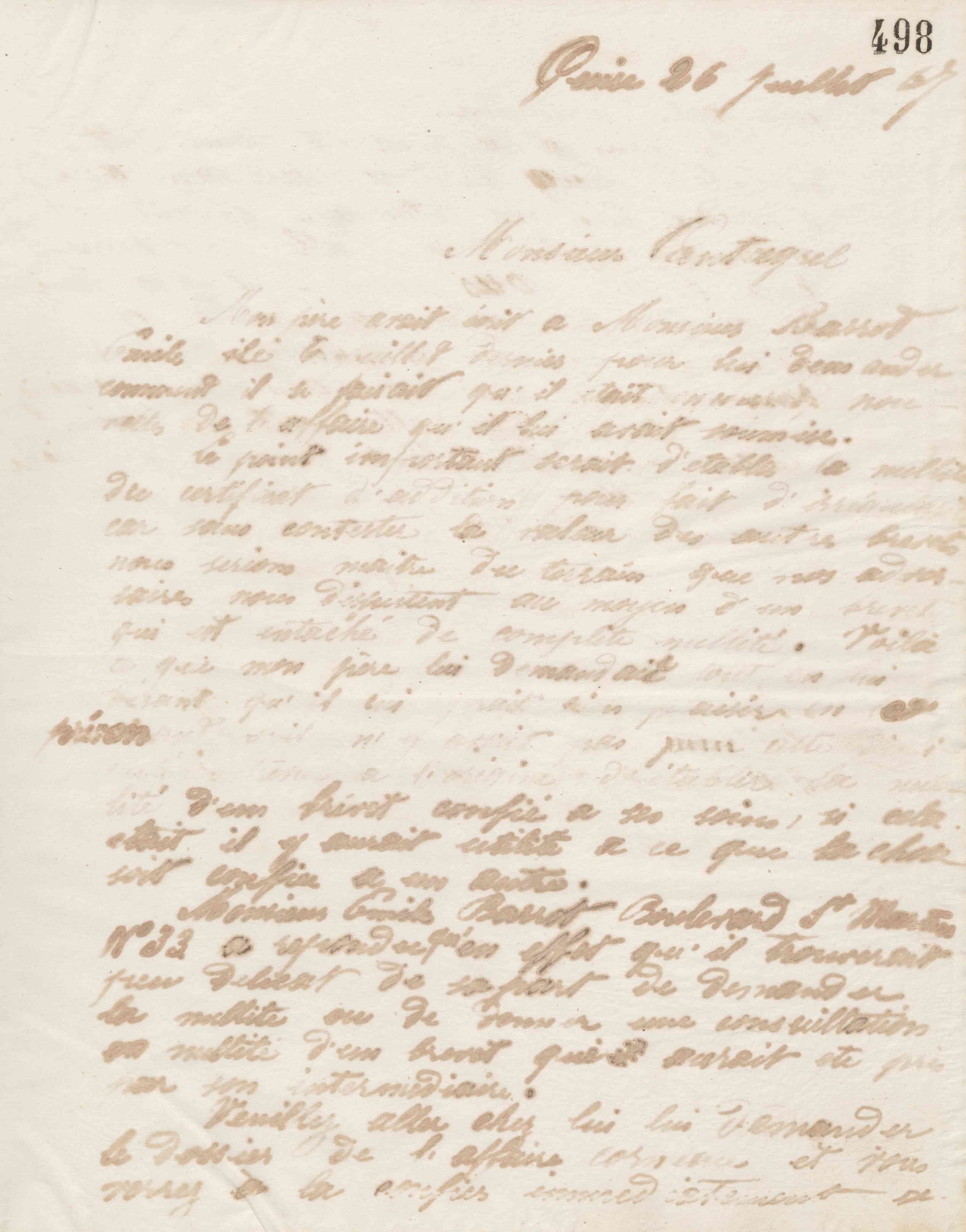 Émile Godin à François Cantagrel, 26 juillet 1867 Émile Godin à François Cantagrel, 26 juillet 1867