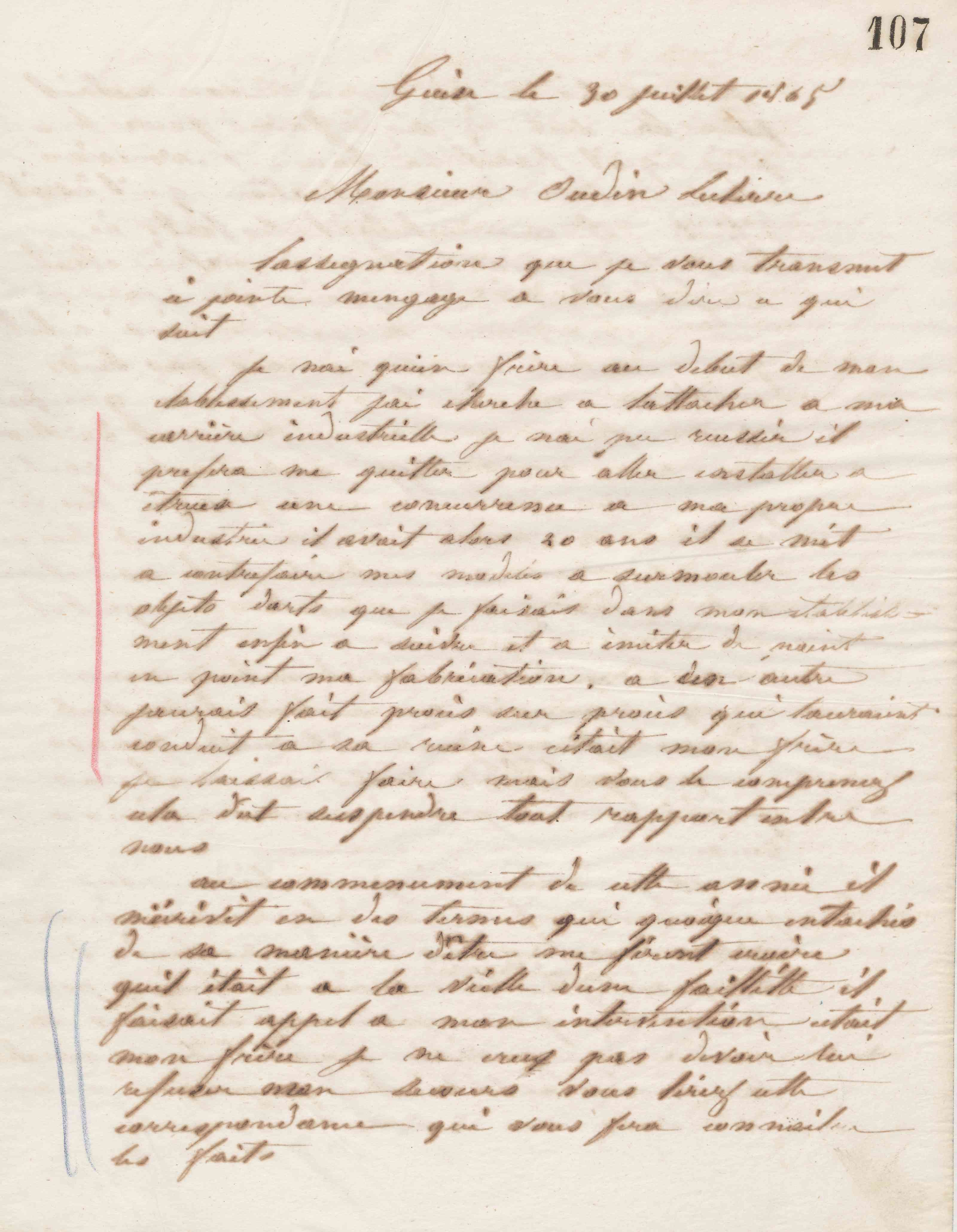 Jean-Baptiste André Godin à Louis Oudin-Leclère, 30 juillet 1865 Jean-Baptiste André Godin à Louis Oudin-Leclère, 30 juillet 1865