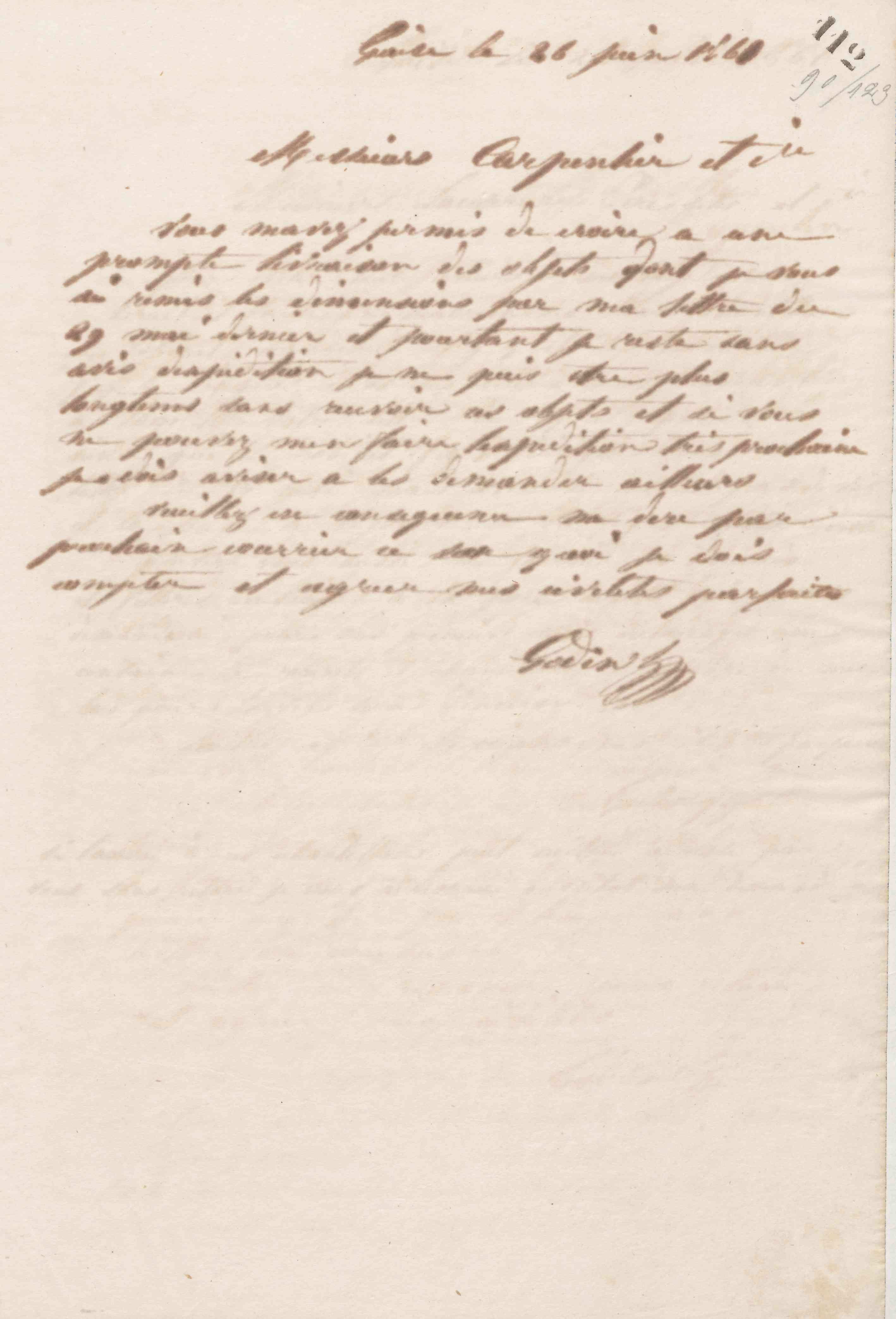 Jean-Baptiste André Godin à Carpentier et Cie, 26 juin 1861 Jean-Baptiste André Godin à Carpentier et Cie, 26 juin 1861