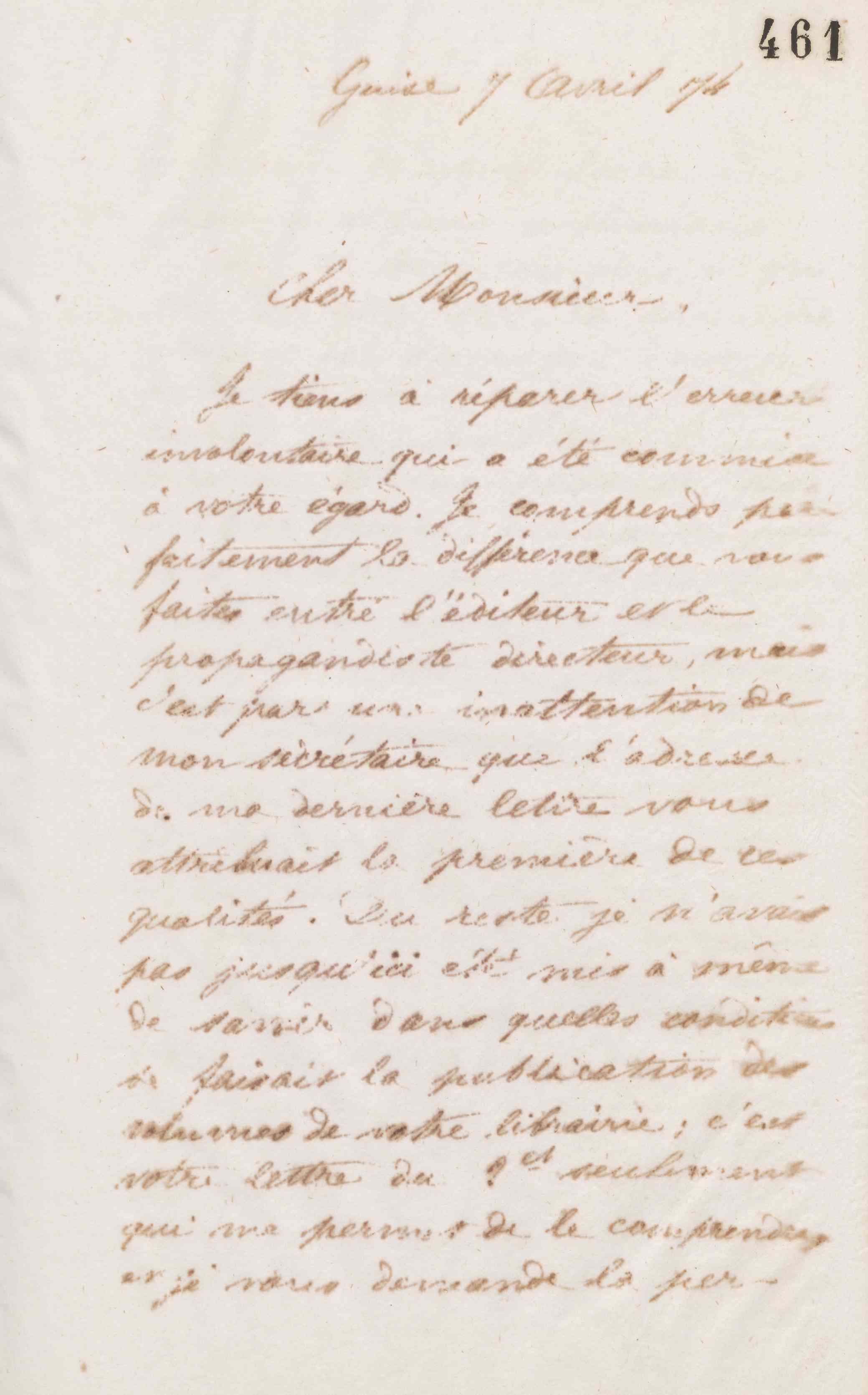 Jean-Baptiste André Godin à Victor Poupin, 7 avril 1874