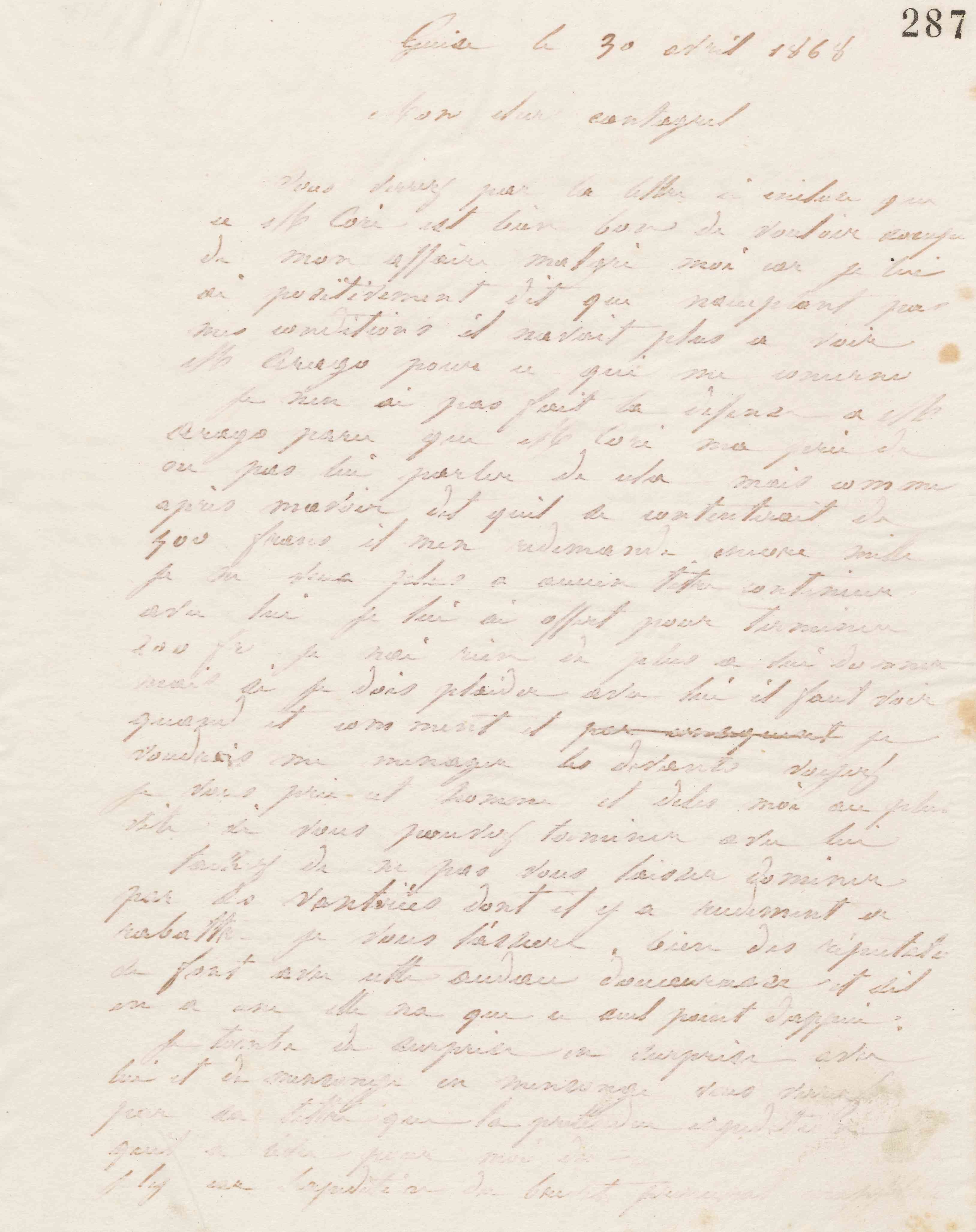 Jean-Baptiste André Godin à François Cantagrel, 30 avril 1868