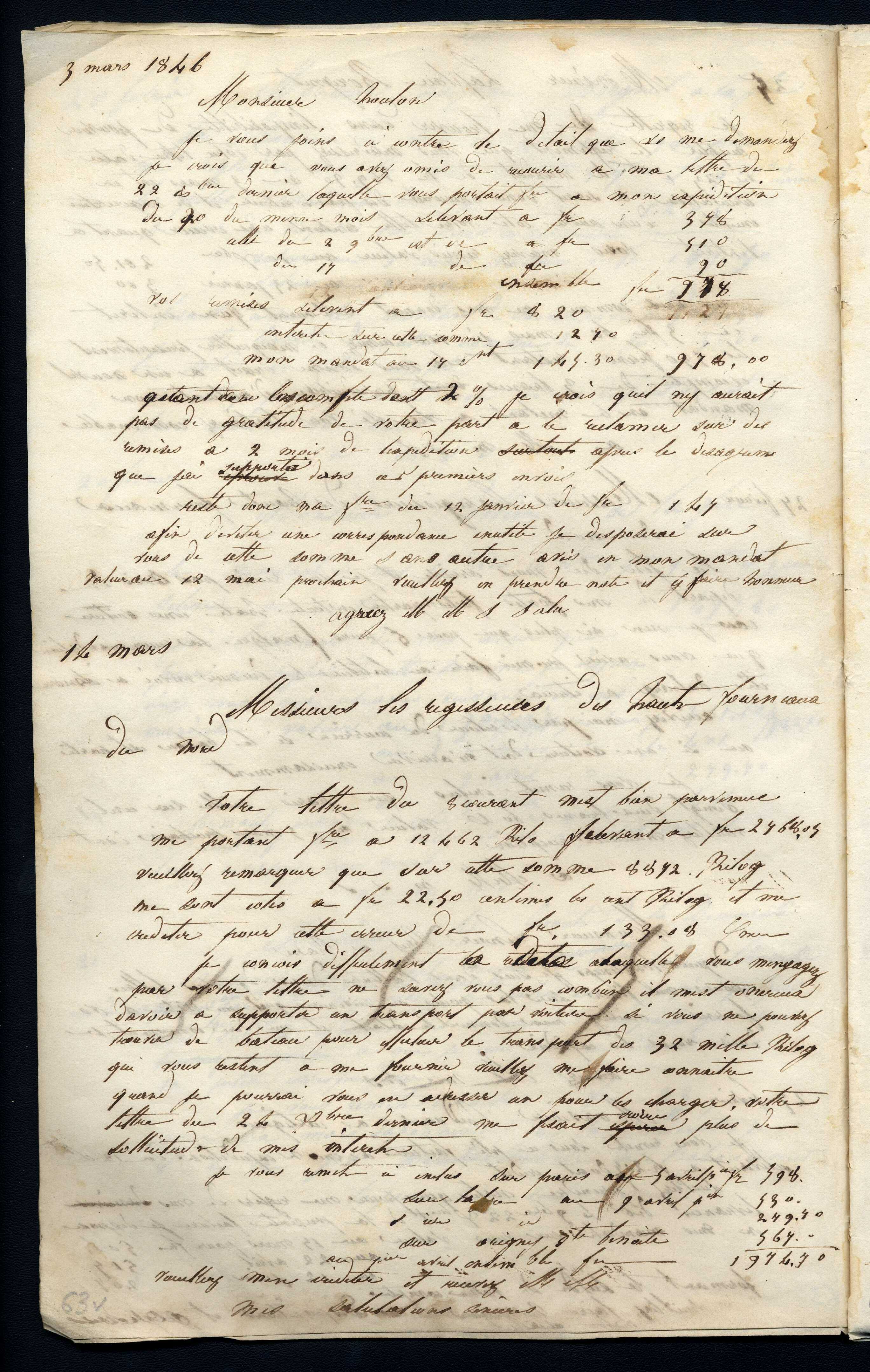 Jean-Baptiste André Godin à monsieur Houlon, 3 mars 1846