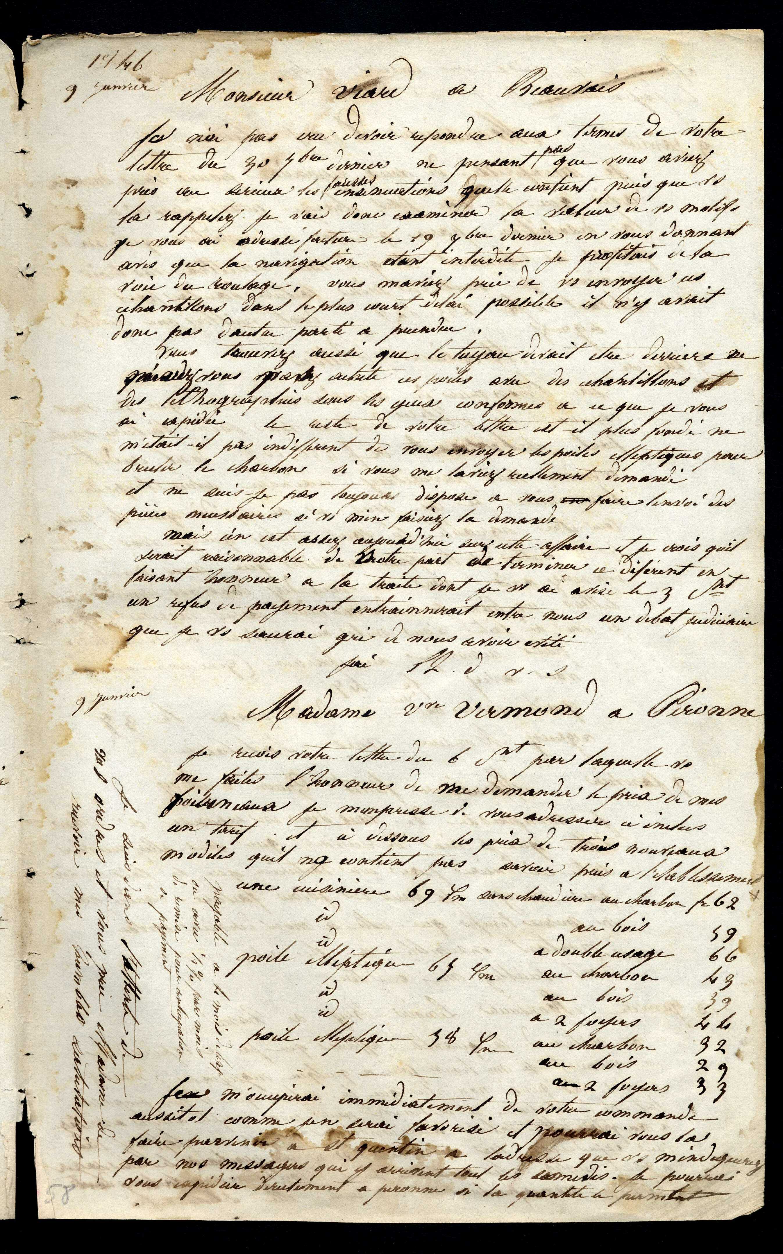 Jean-Baptiste André Godin à madame veuve Vermont, 9 janvier [1846]