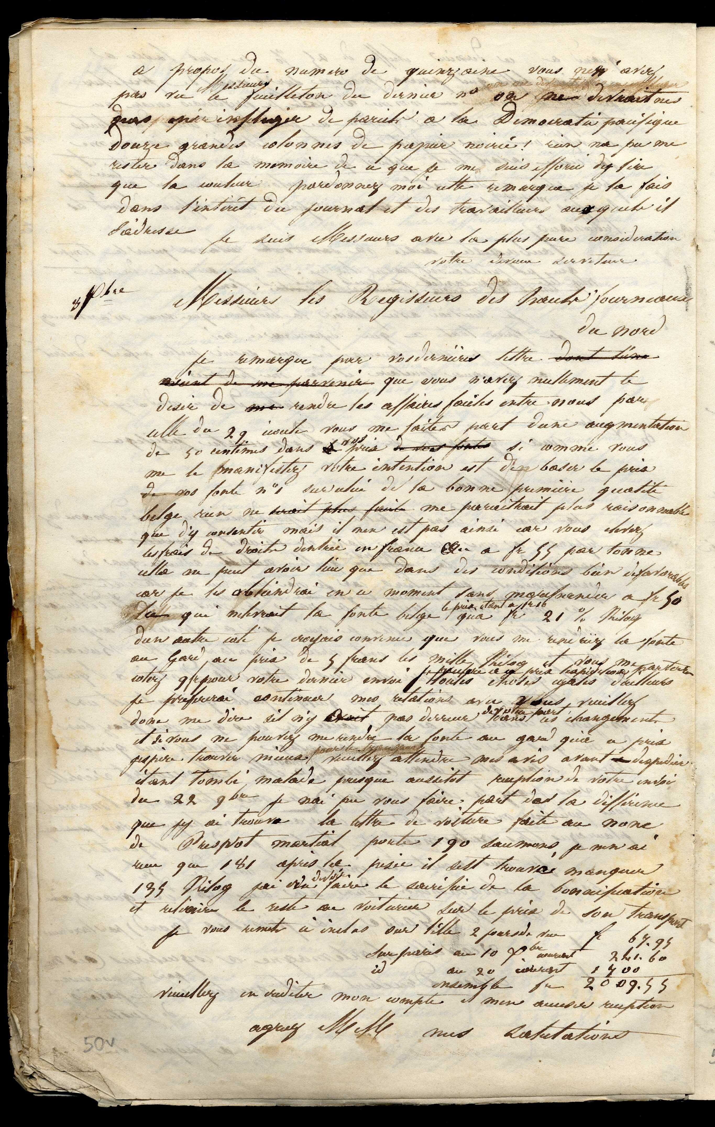 Jean-Baptiste André Godin aux gérants de La Démocratie pacifique, 8 décembre [1845]
