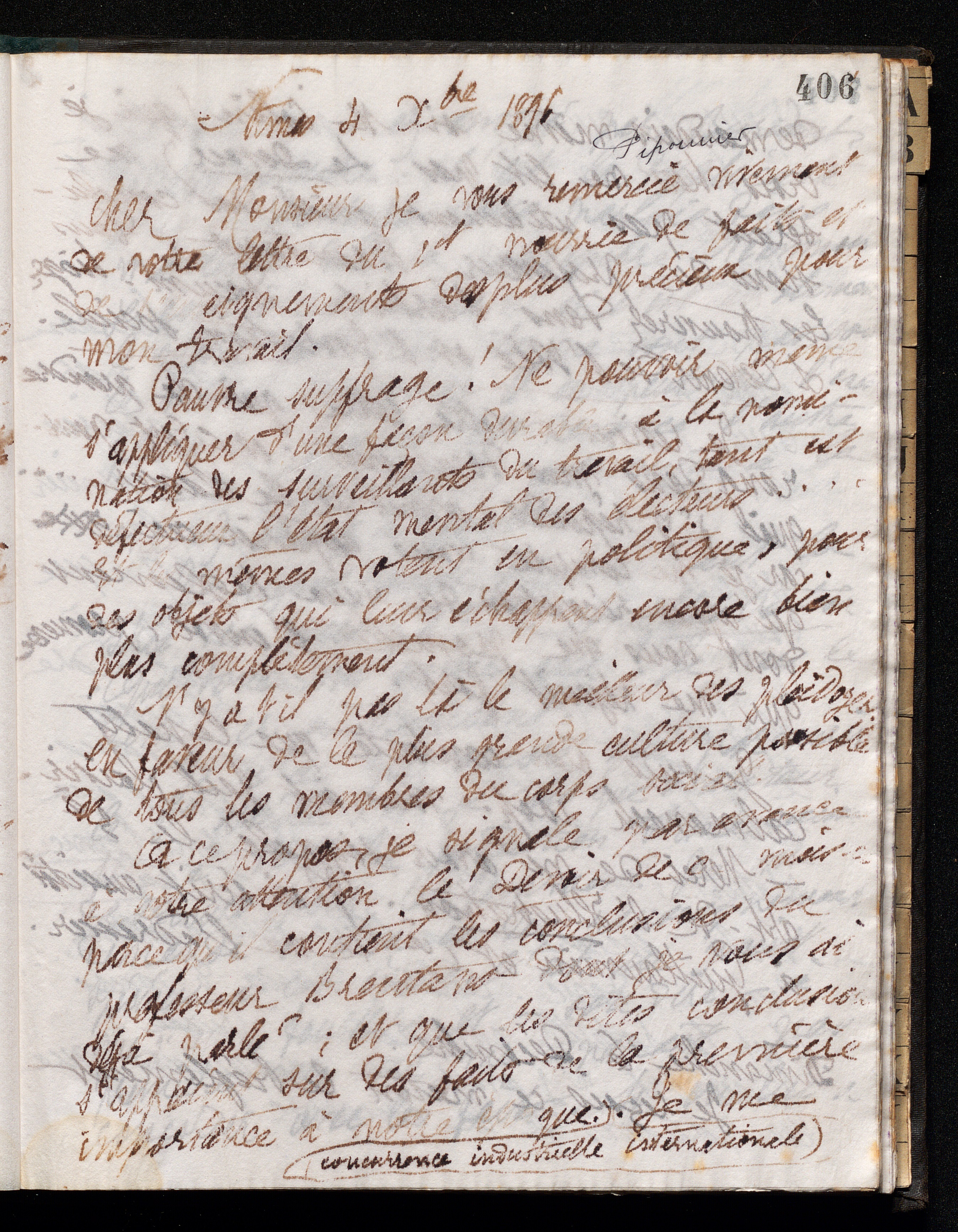 Marie Moret à Antoine Piponnier, les 4 et 6 décembre 1896