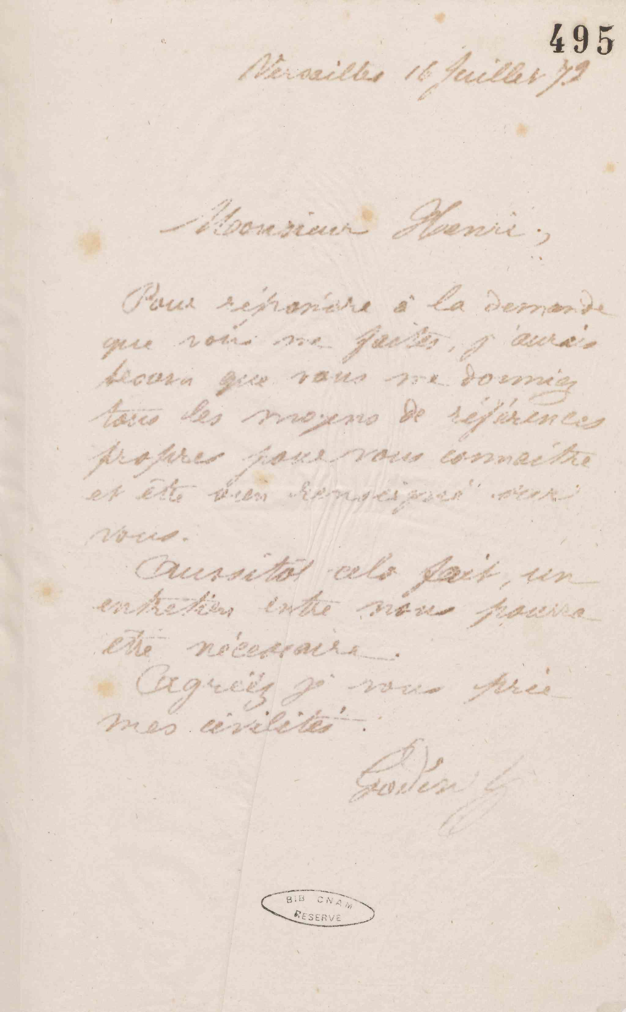 Jean-Baptiste André Godin à Émile Henri, 16 juillet 1873