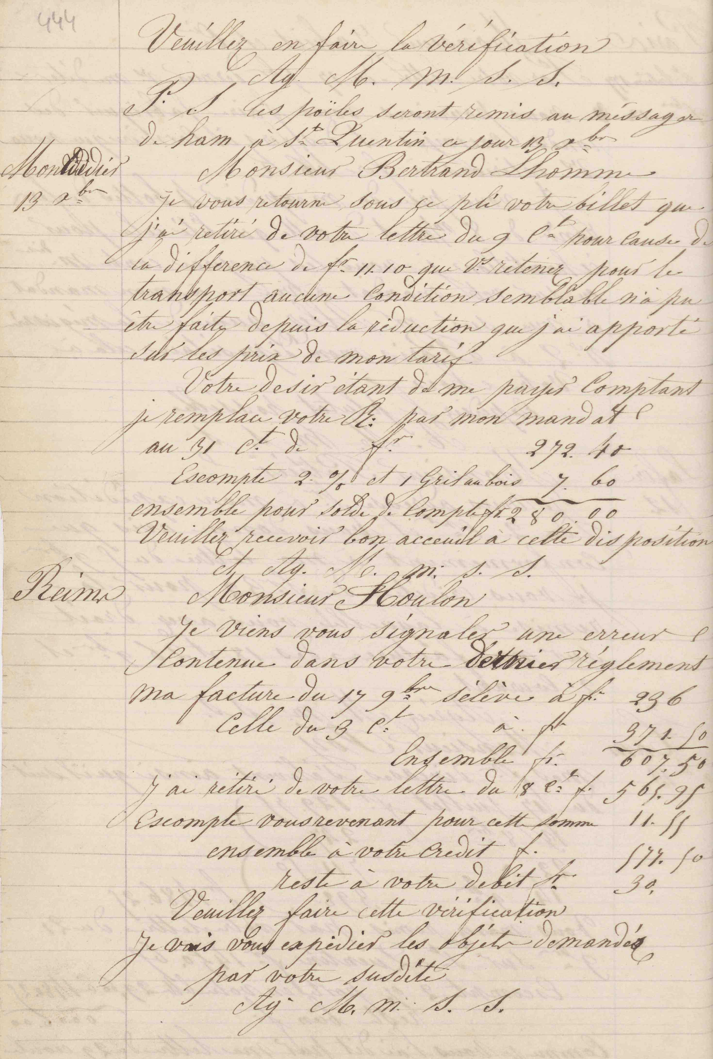 Jean-Baptiste André Godin à monsieur Foy, 13 décembre [1849]