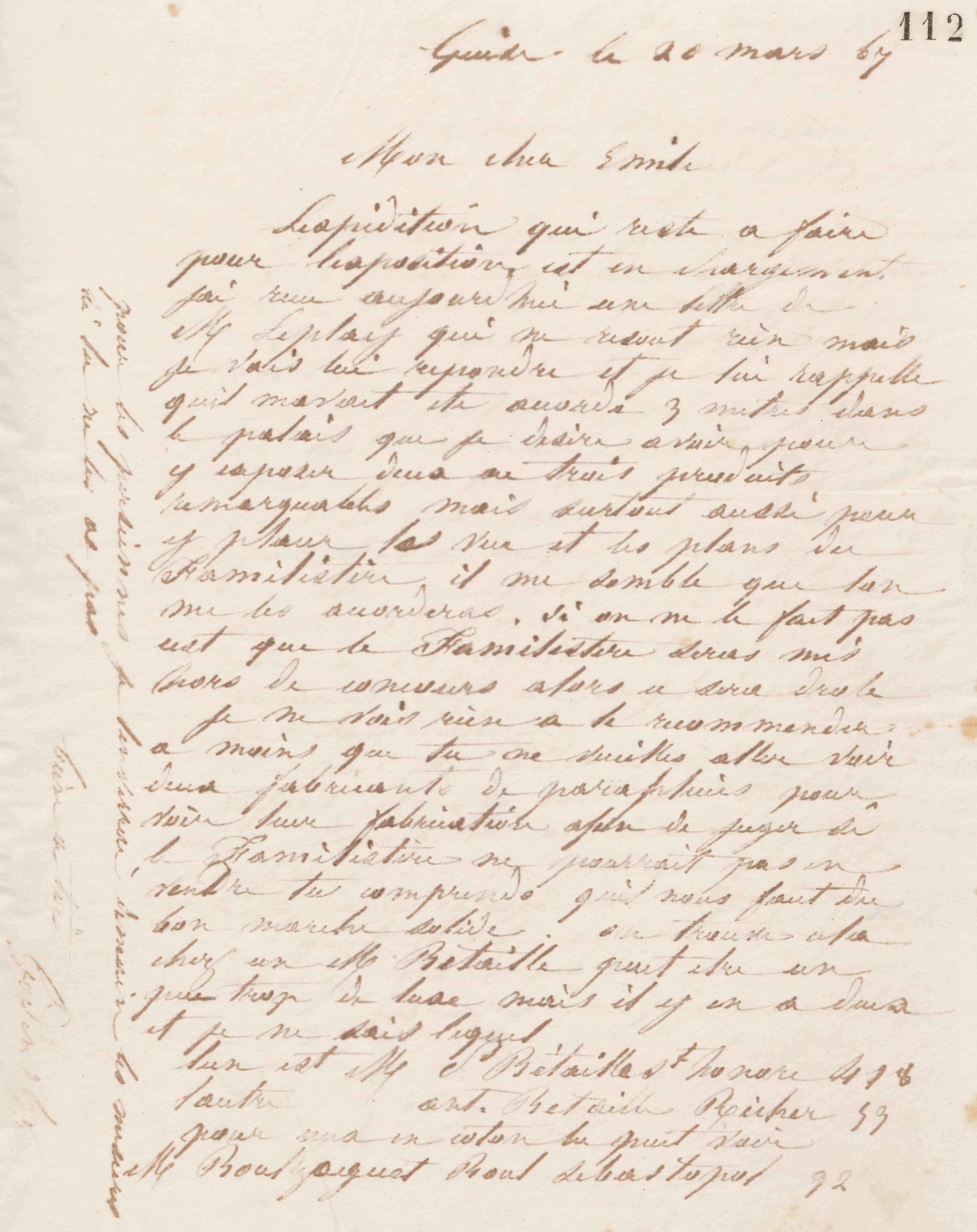 Jean-Baptiste André Godin à Émile Godin, 20 mars 1867