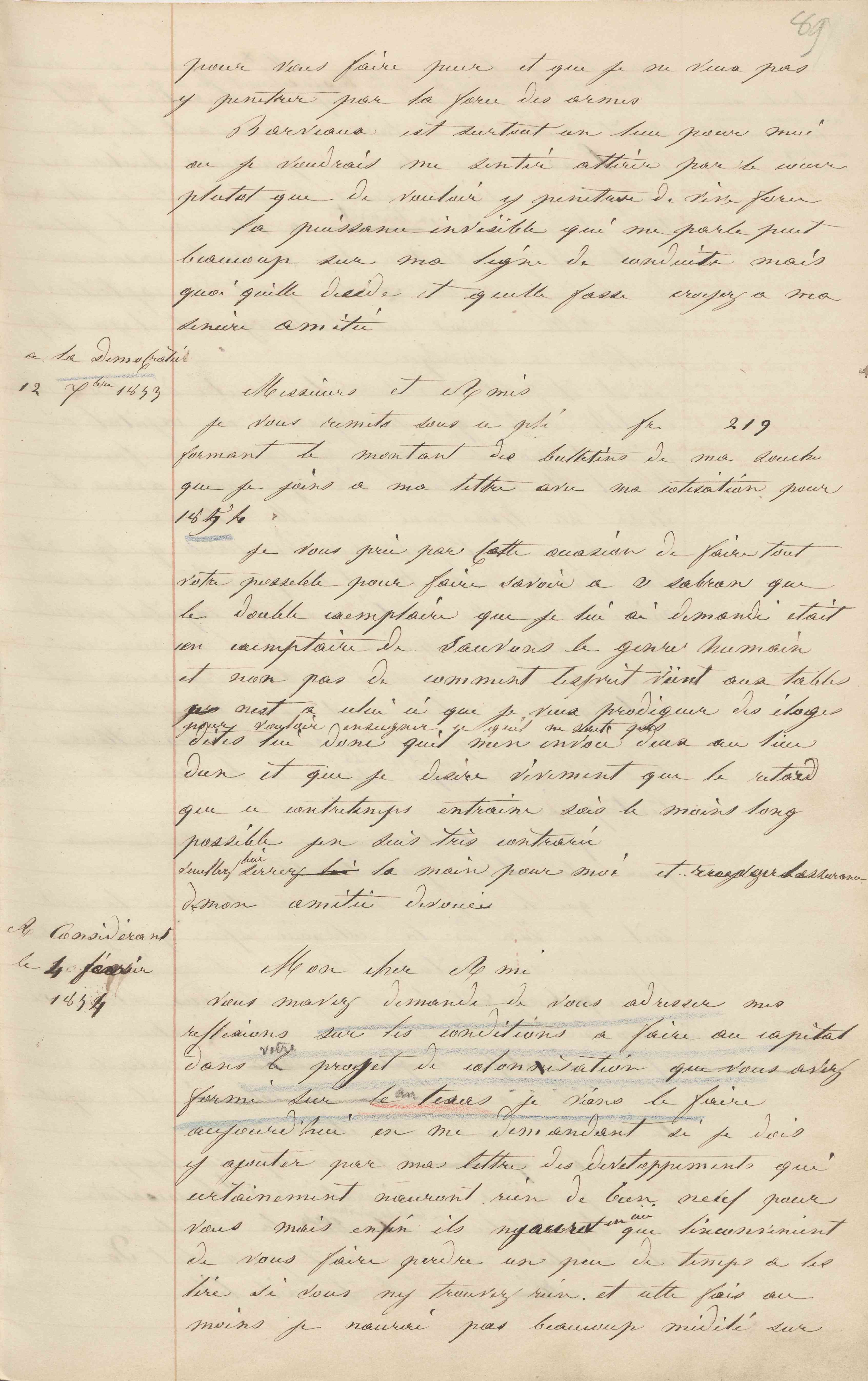 Jean-Baptiste André Godin à Victor Considerant, 11 décembre 1853