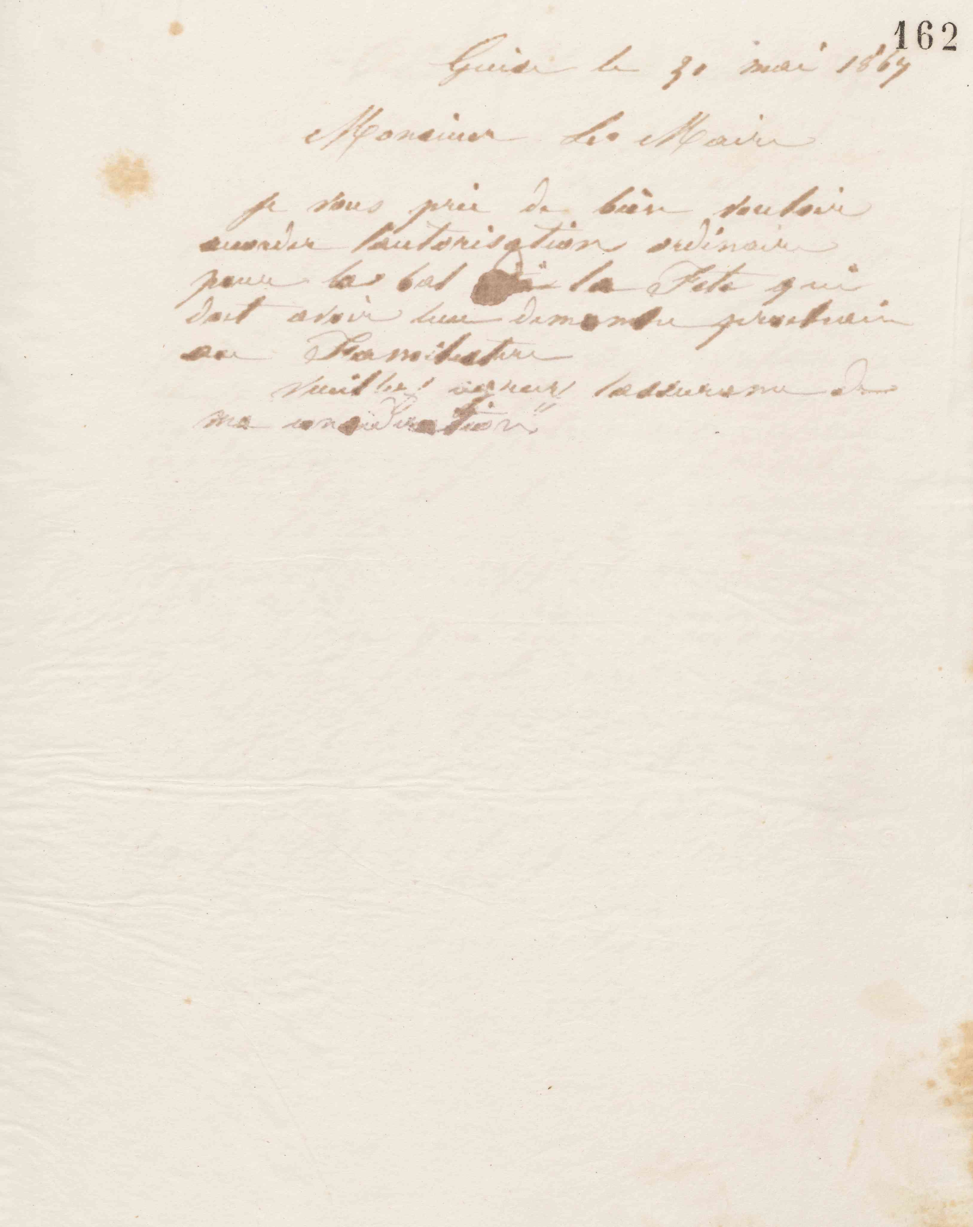 Jean-Baptiste André Godin au maire de Guise, 31 mai 1867
