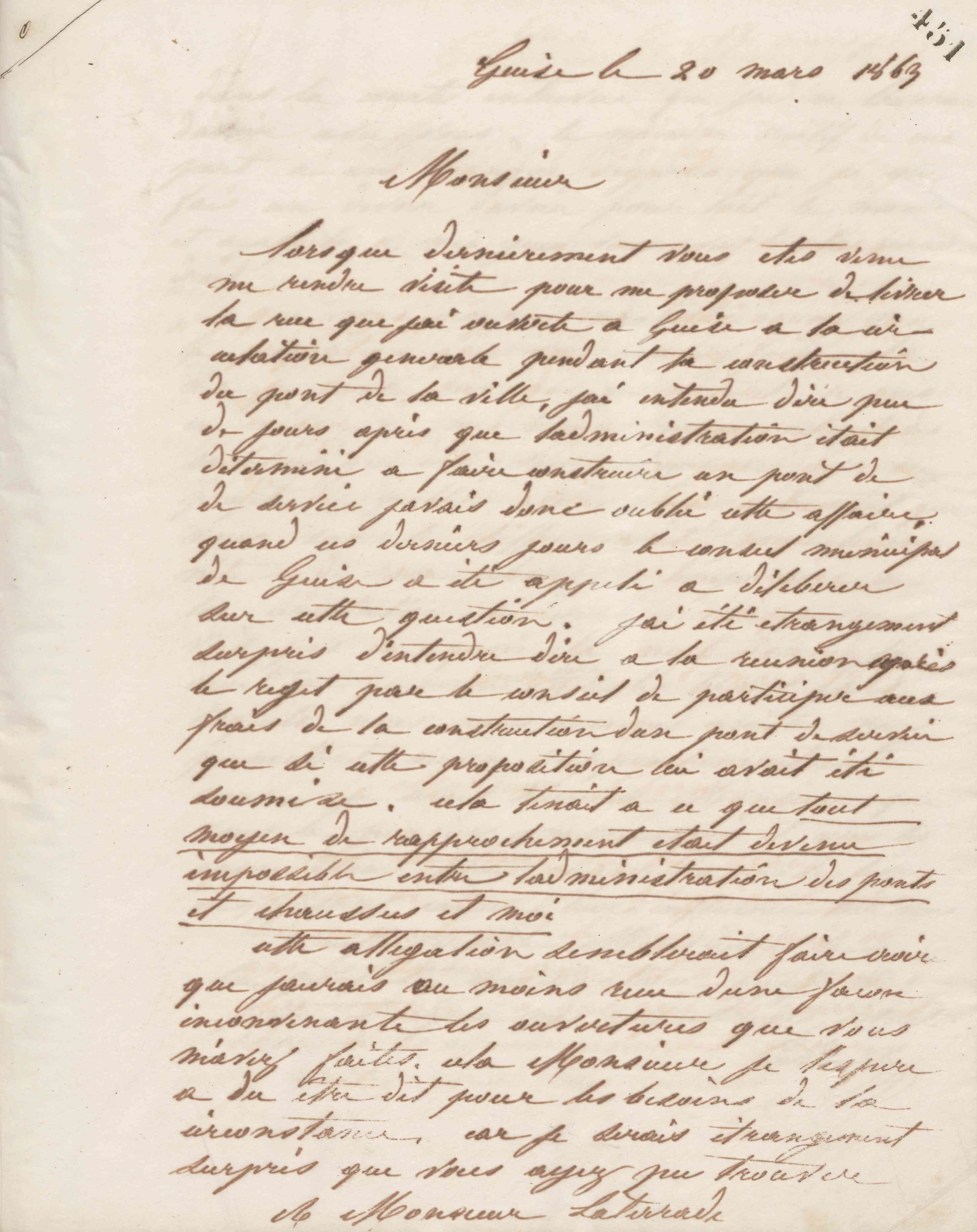 Jean-Baptiste André Godin à Alexandre Laterrade, 20 mars 1863