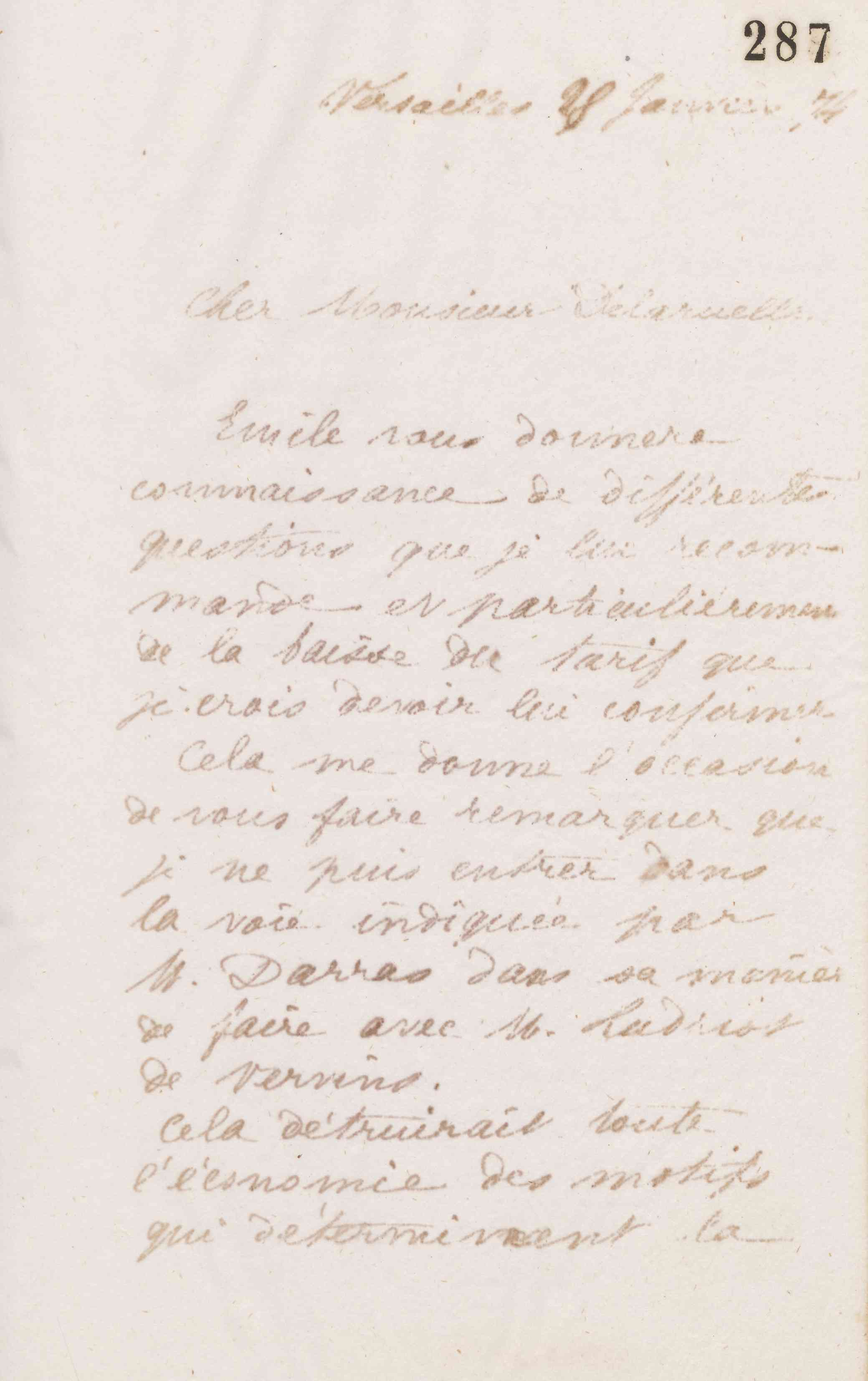 Jean-Baptiste André Godin à monsieur Delaruelle, 28 janvier 1874