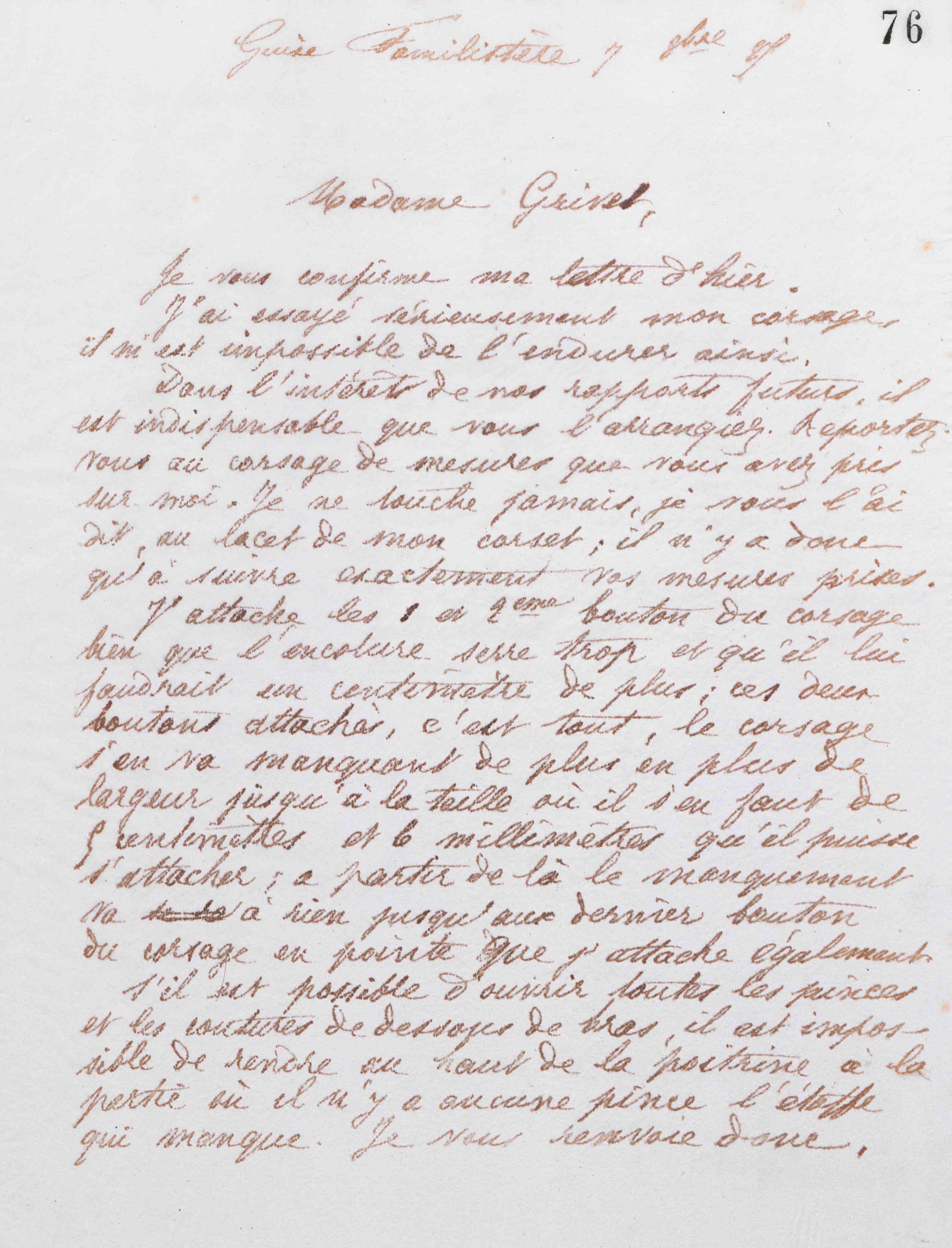 Marie Moret à madame Grivet, 7 octobre 1885