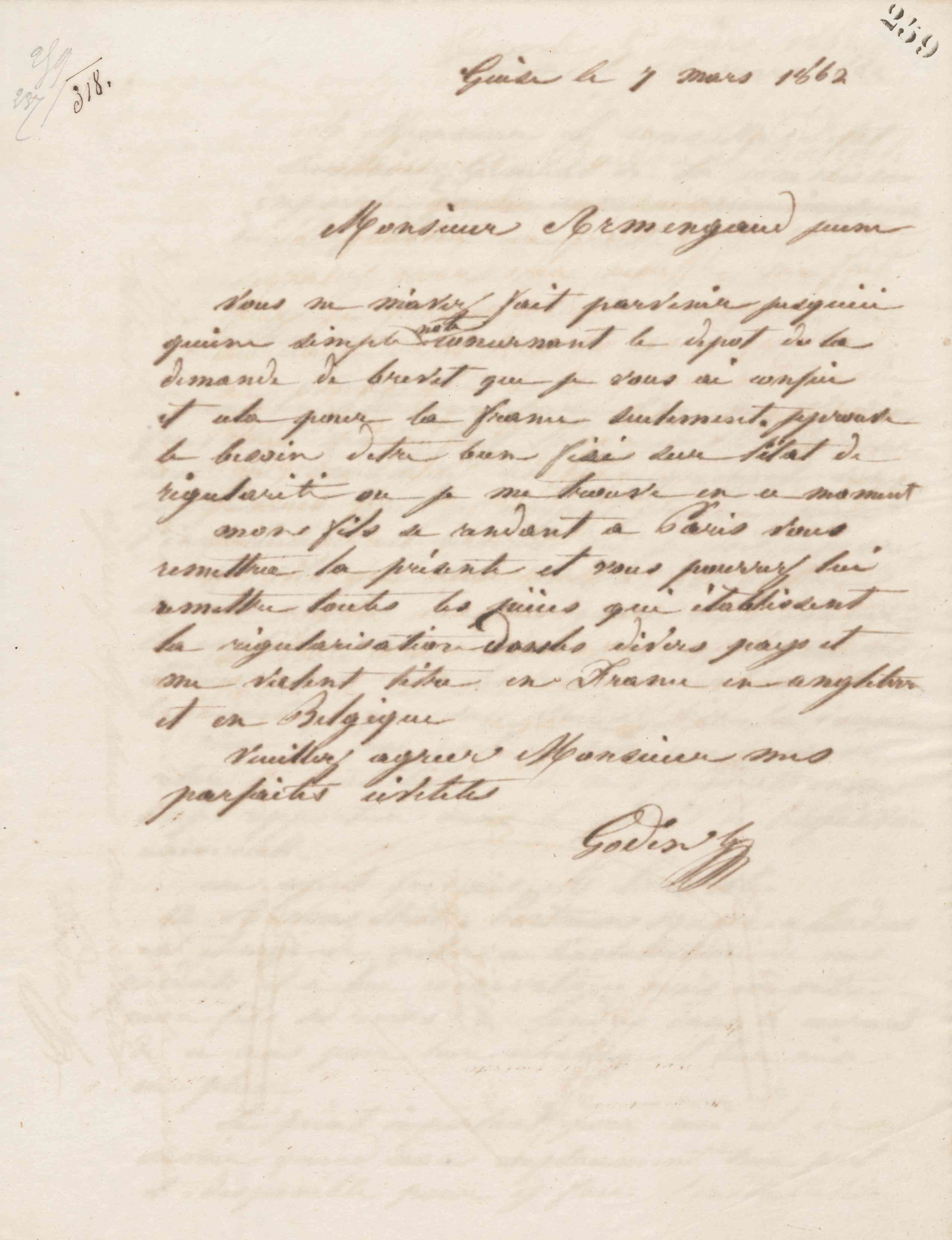 Jean-Baptiste André Godin à Charles Armengaud, 7 mars 1862 Jean-Baptiste André Godin à Charles Armengaud, 7 mars 1862