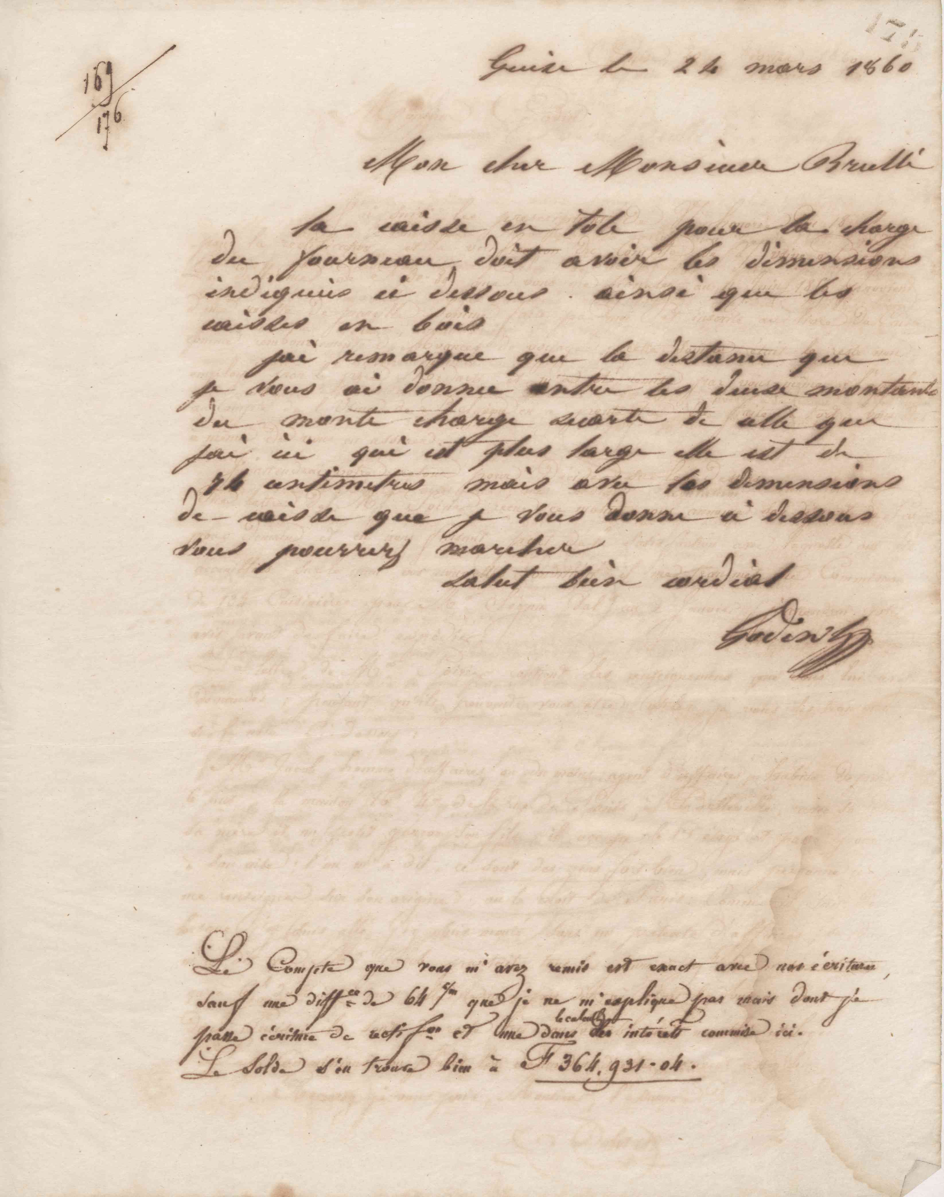 Jean-Baptiste André Godin à Alexandre Brullé, 24 mars 1860