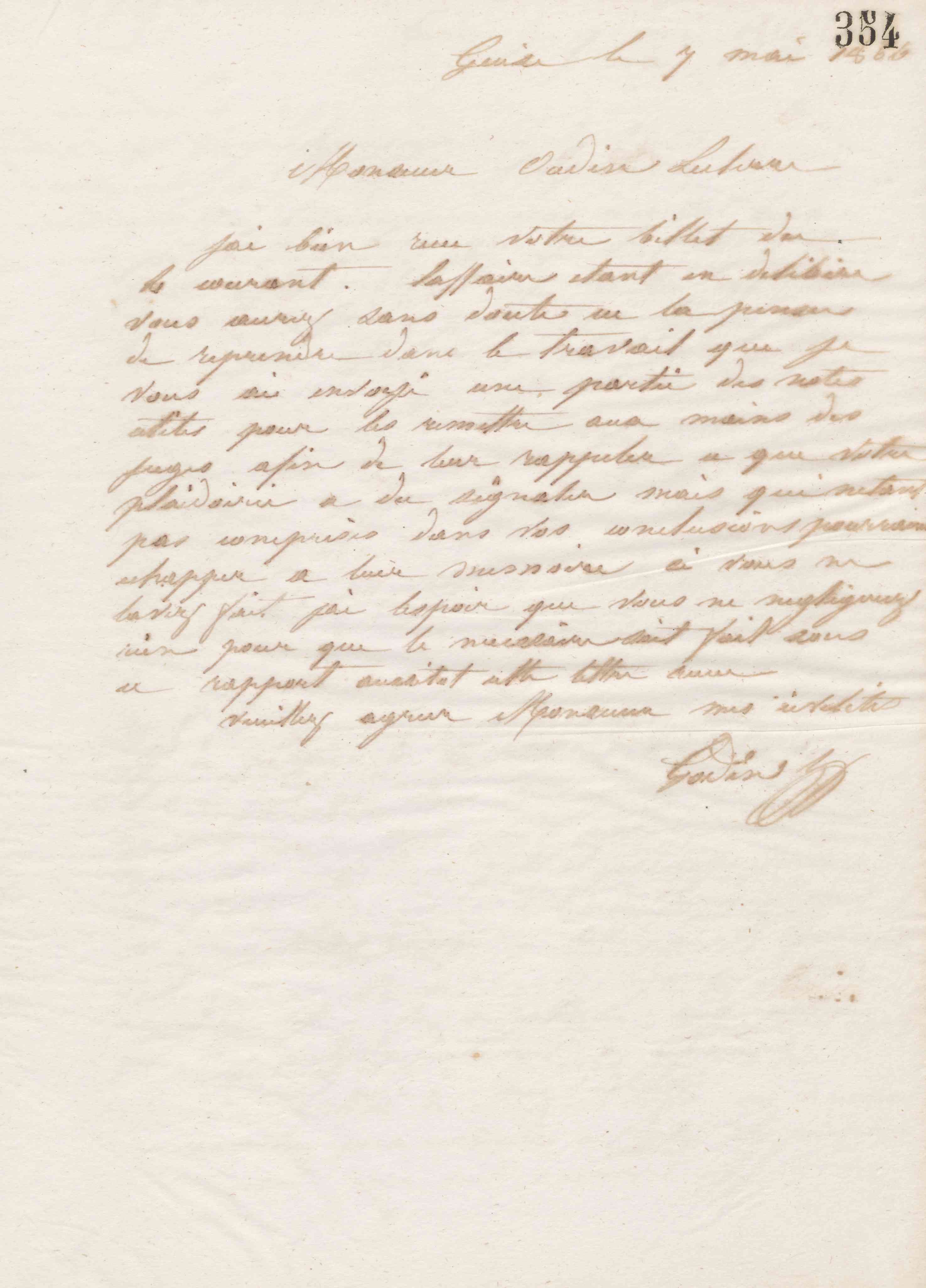 Émile Godin à Louis Oudin-Leclère, 7 mai 1866