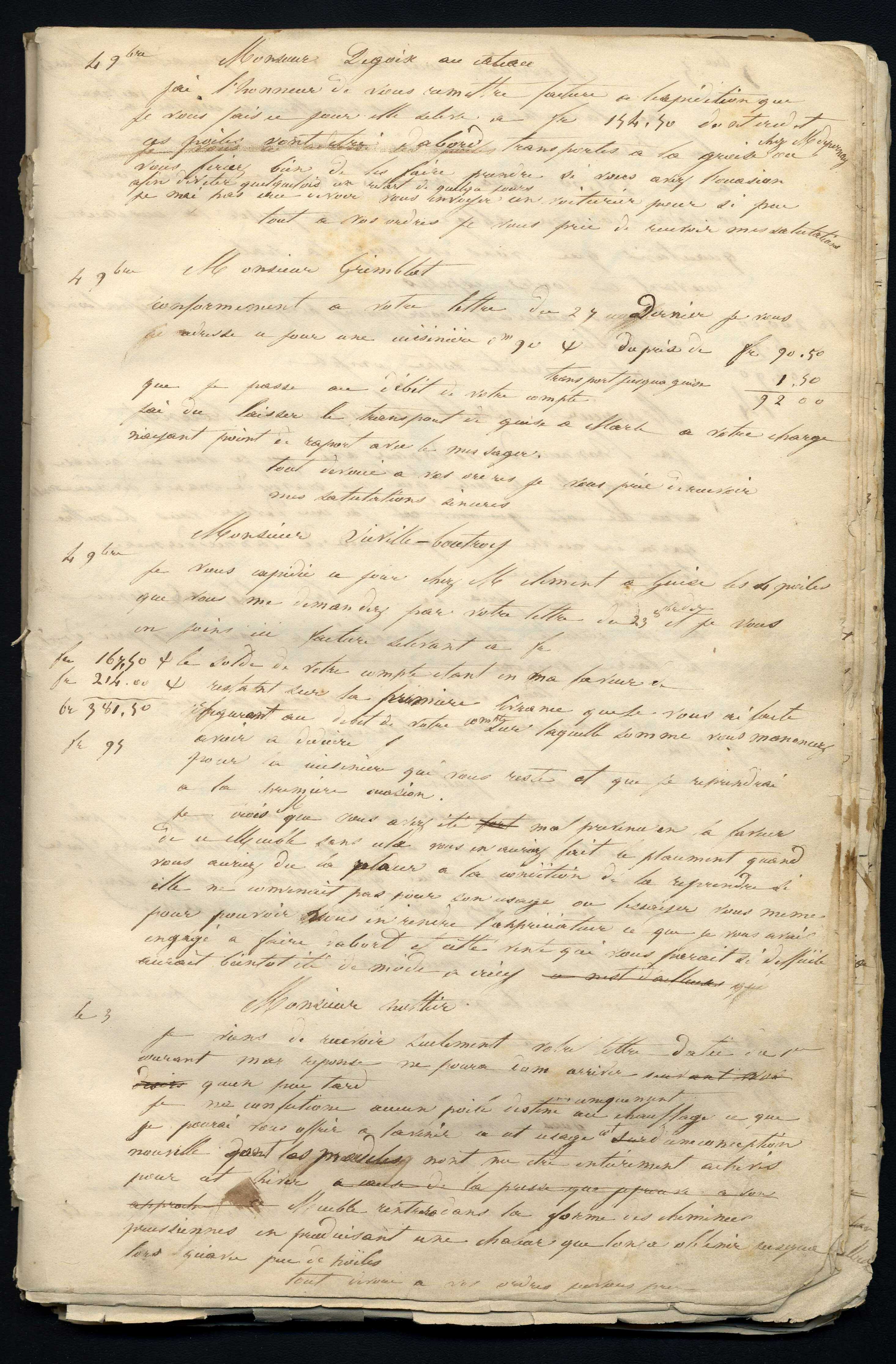 Jean-Baptiste André Godin à monsieur Viéville-Boutroy, 4 novembre [1843]