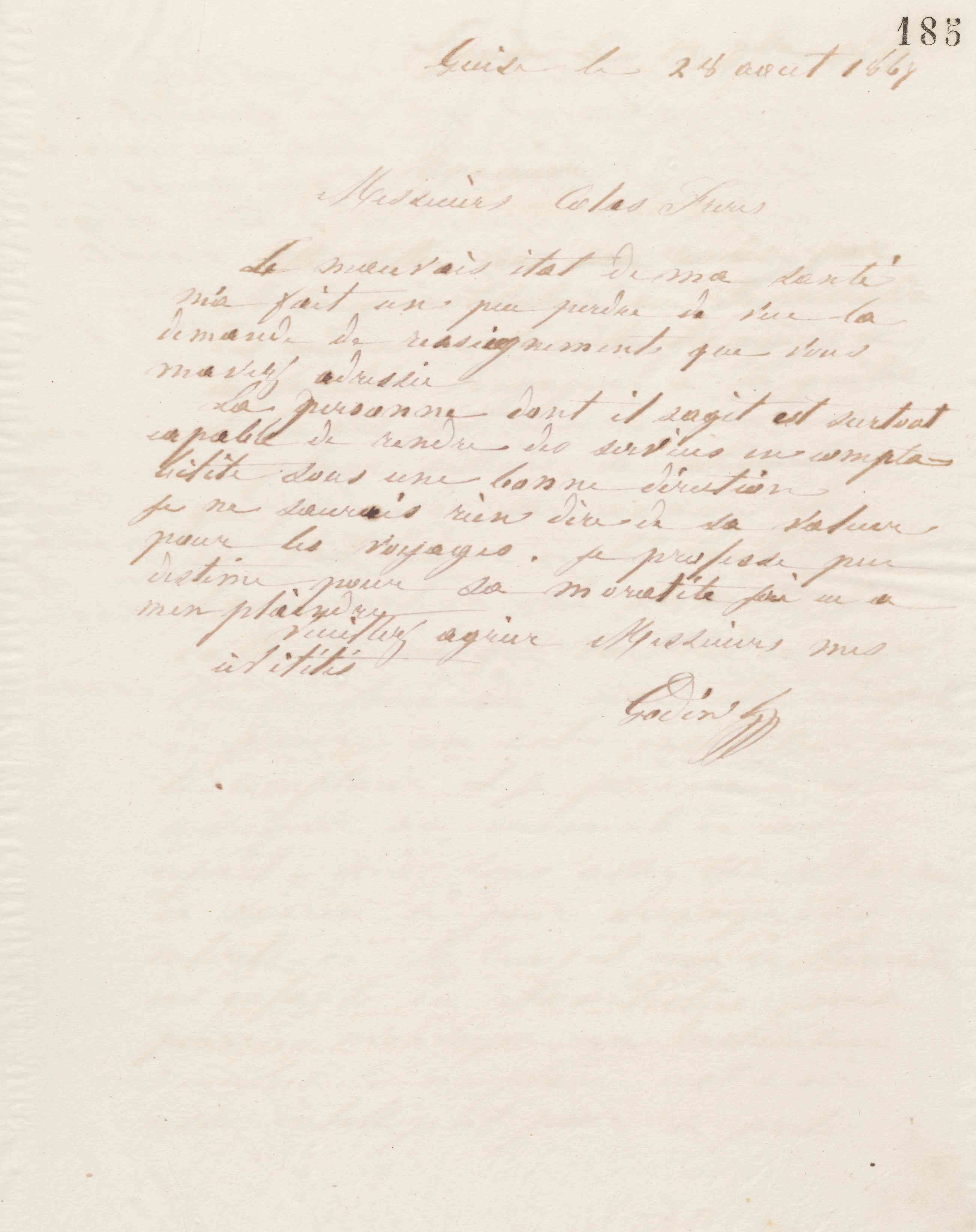 Jean-Baptiste André Godin à Colas frères, 28 août 1867